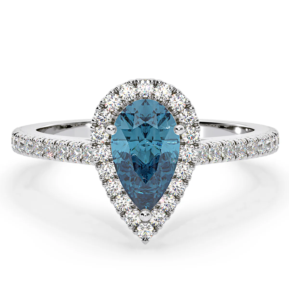 Diana Blue Lab Diamond Pear Halo Ring 1.60ct in 18K White Gold - Elara Collection - Image 3