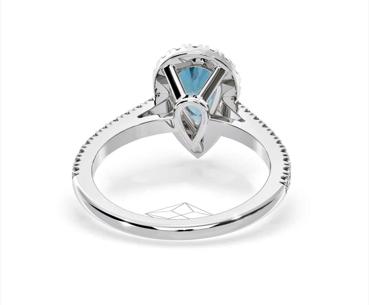 Diana Blue Lab Diamond Pear Halo Ring 1.60ct in 18K White Gold - Elara Collection - Image 48