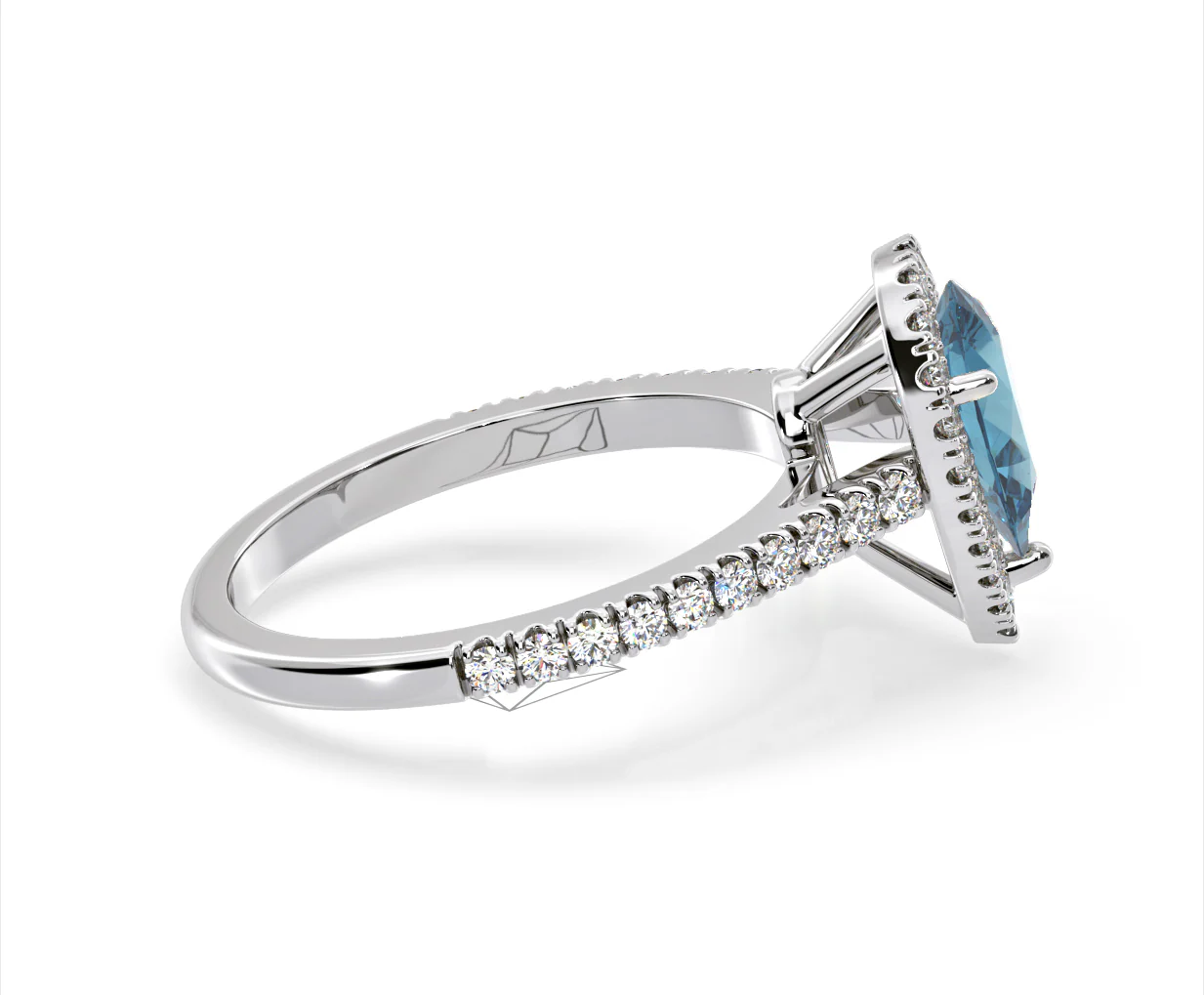 Diana Blue Lab Diamond Pear Halo Ring 1.60ct in 18K White Gold - Elara Collection - Image 66