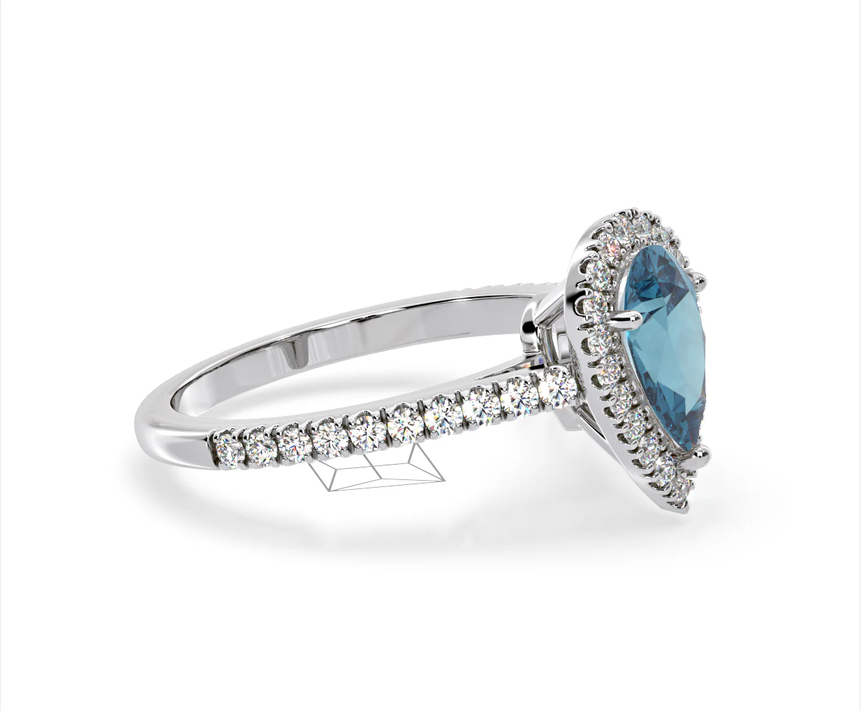 Diana Blue Lab Diamond Pear Halo Ring 1.60ct in 18K White Gold - Elara Collection - Image 73