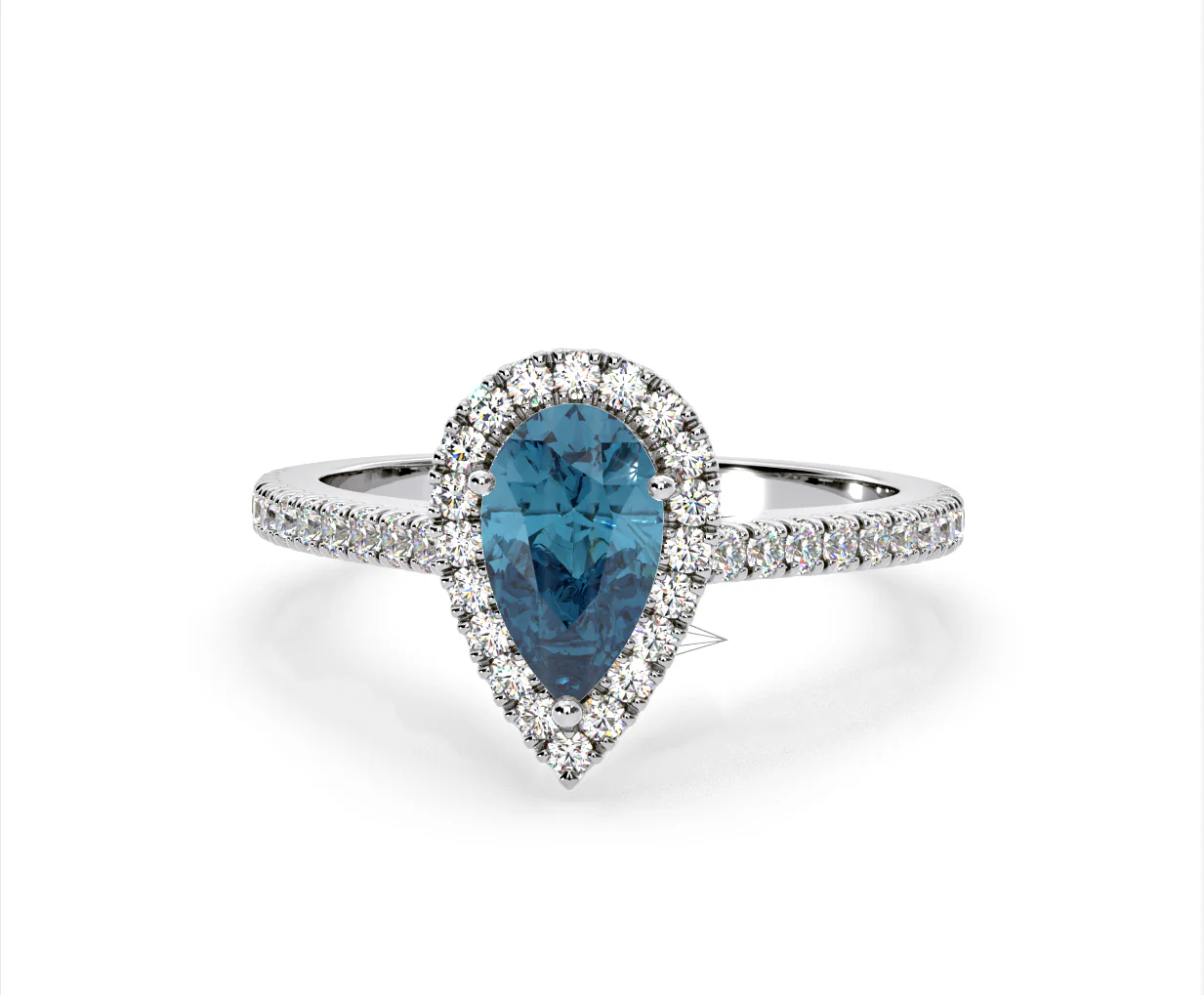Diana Blue Lab Diamond Pear Halo Ring 1.60ct in 18K White Gold - Elara Collection - Image 8