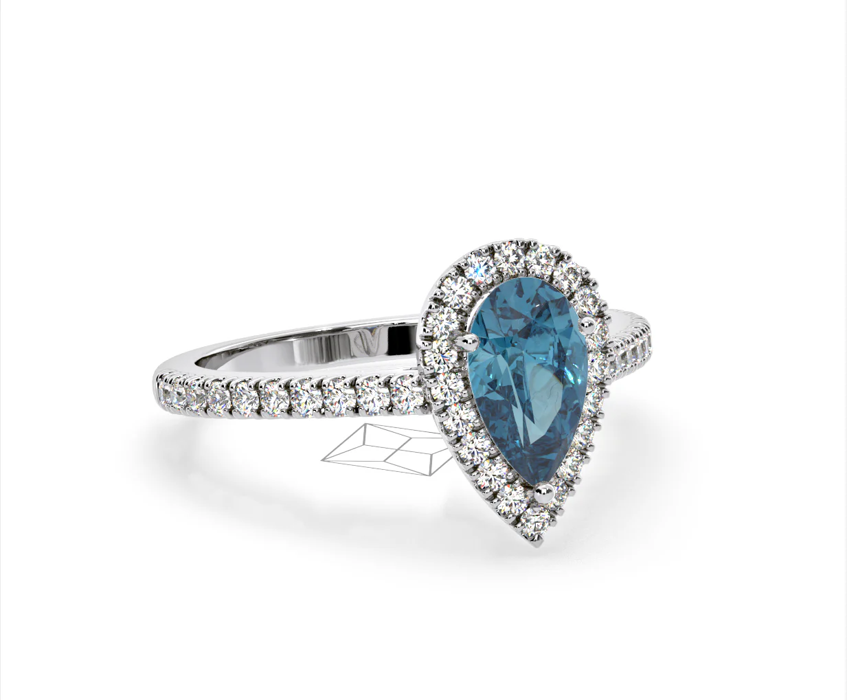 Diana Blue Lab Diamond Pear Halo Ring 1.60ct in 18K White Gold - Elara Collection - Image 81