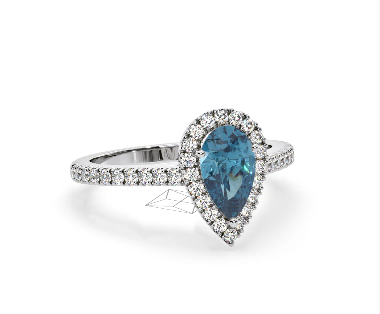 Diana Blue Lab Diamond Pear Halo Ring 1.60ct in 18K White Gold - Elara Collection - Image 82