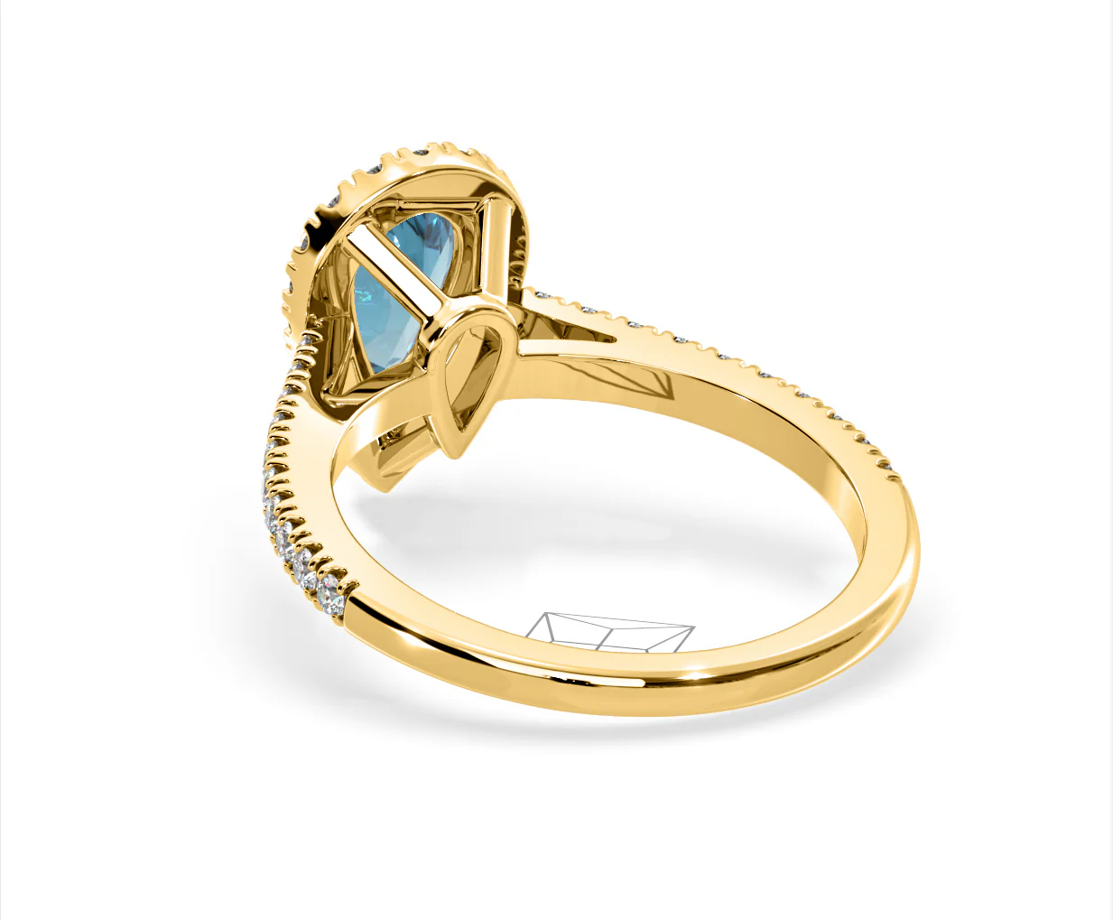 Diana Blue Lab Diamond Pear Halo Ring 1.60ct in 18K Yellow Gold - Elara Collection - Image 40