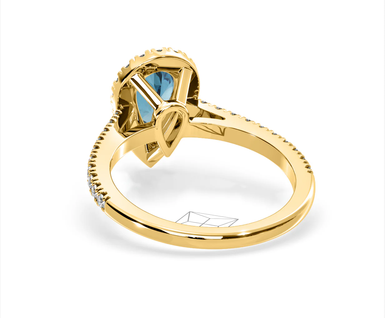 Diana Blue Lab Diamond Pear Halo Ring 1.60ct in 18K Yellow Gold - Elara Collection - Image 42