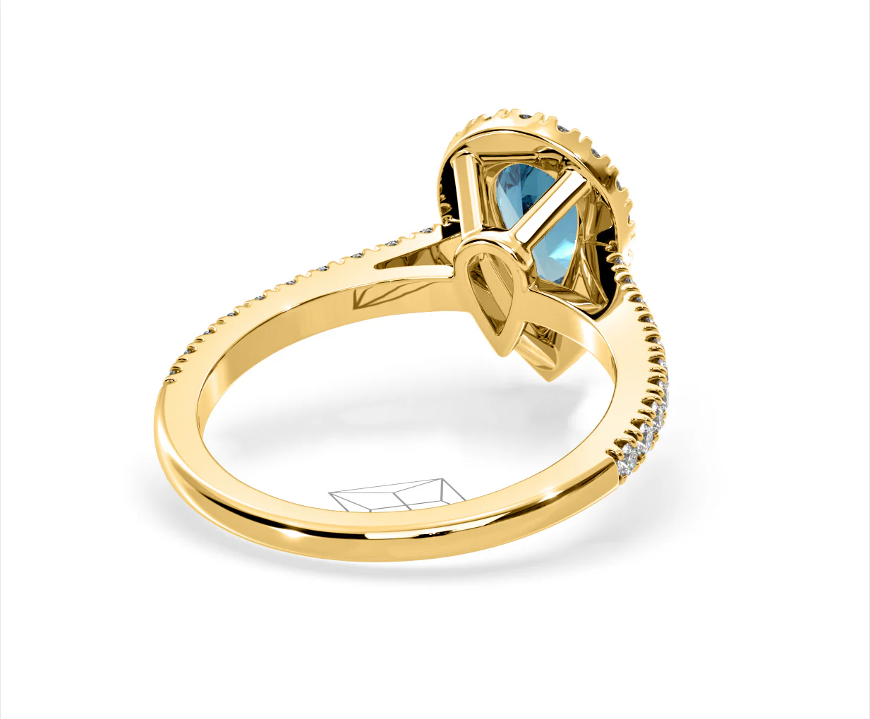 Diana Blue Lab Diamond Pear Halo Ring 1.60ct in 18K Yellow Gold - Elara Collection - Image 52