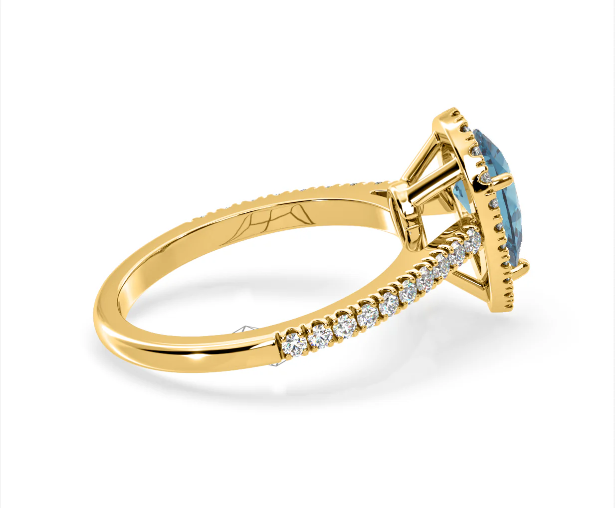 Diana Blue Lab Diamond Pear Halo Ring 1.60ct in 18K Yellow Gold - Elara Collection - Image 63