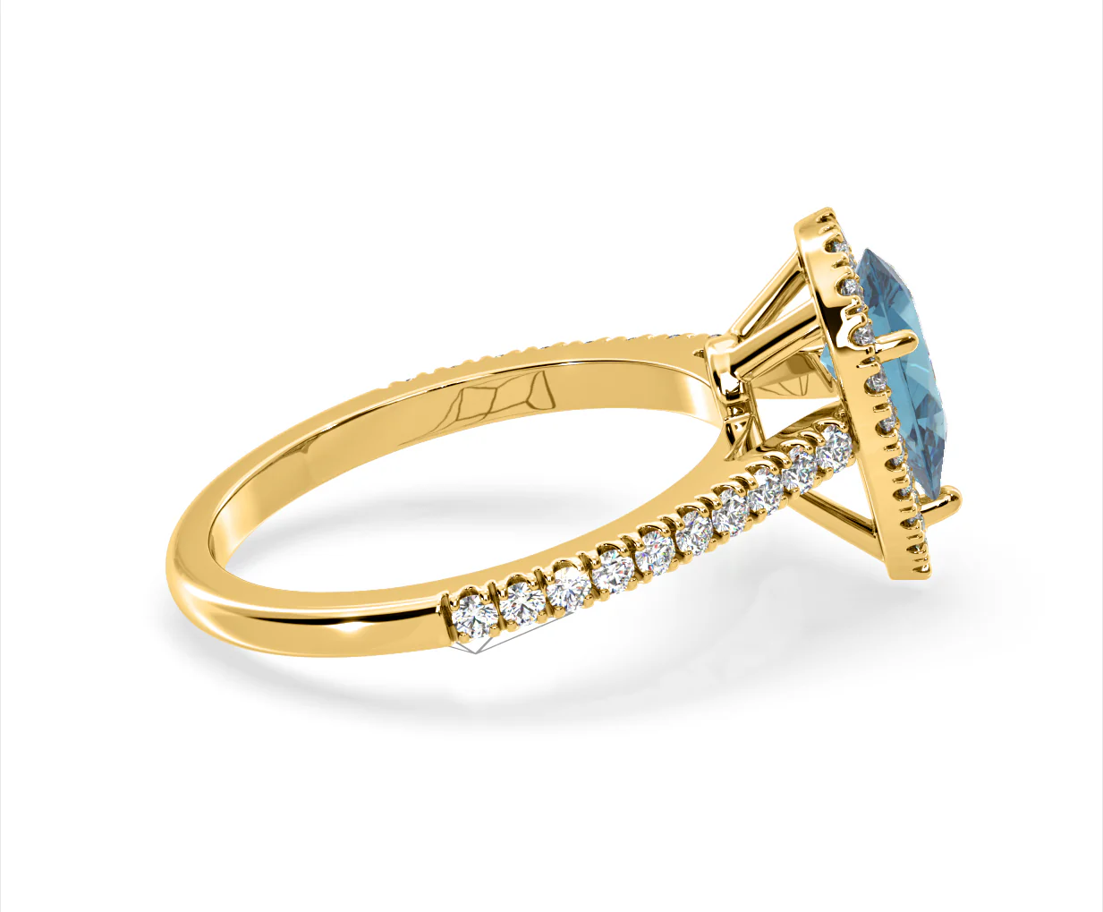 Diana Blue Lab Diamond Pear Halo Ring 1.60ct in 18K Yellow Gold - Elara Collection - Image 65