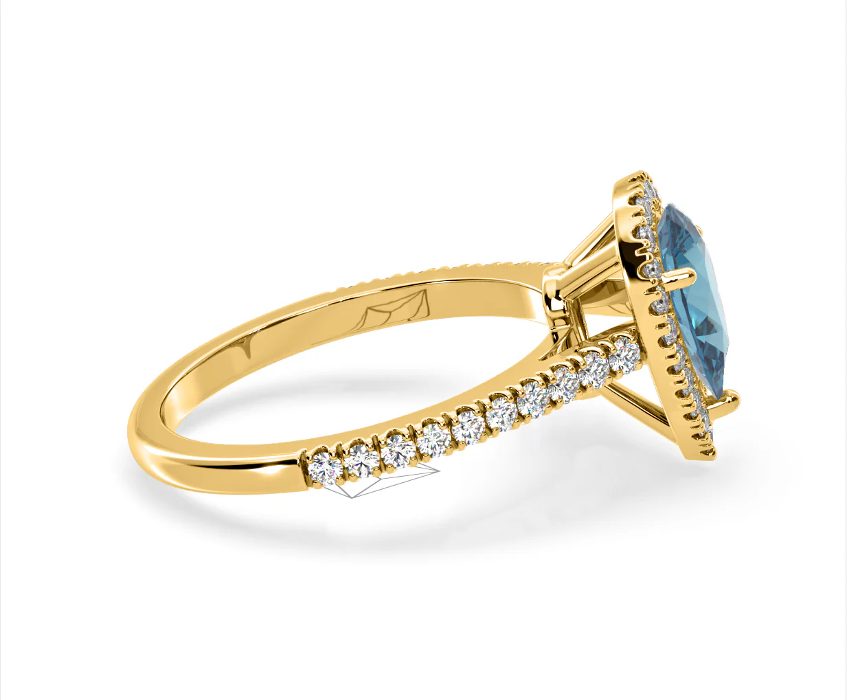 Diana Blue Lab Diamond Pear Halo Ring 1.60ct in 18K Yellow Gold - Elara Collection - Image 67