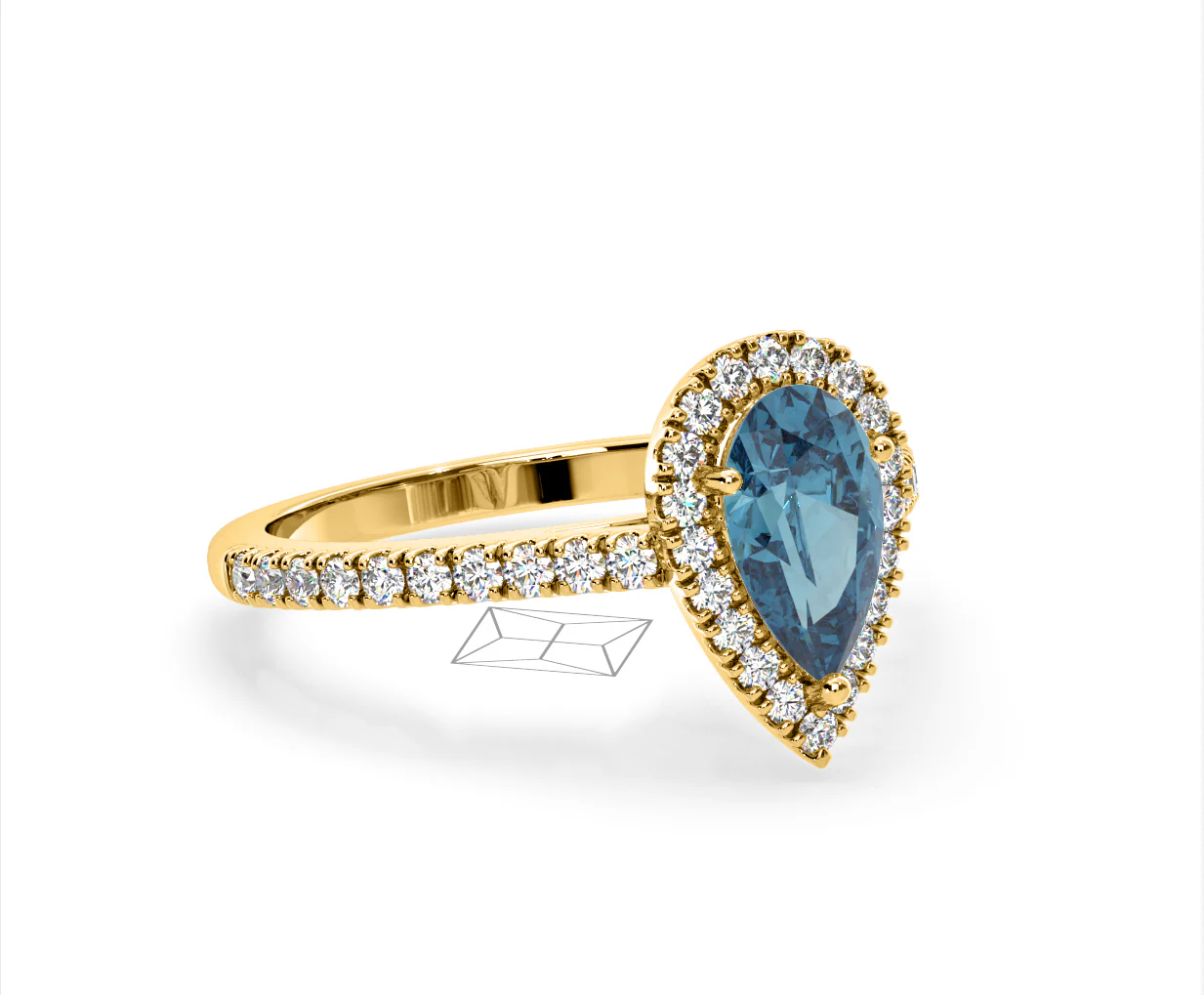 Diana Blue Lab Diamond Pear Halo Ring 1.60ct in 18K Yellow Gold - Elara Collection - Image 79