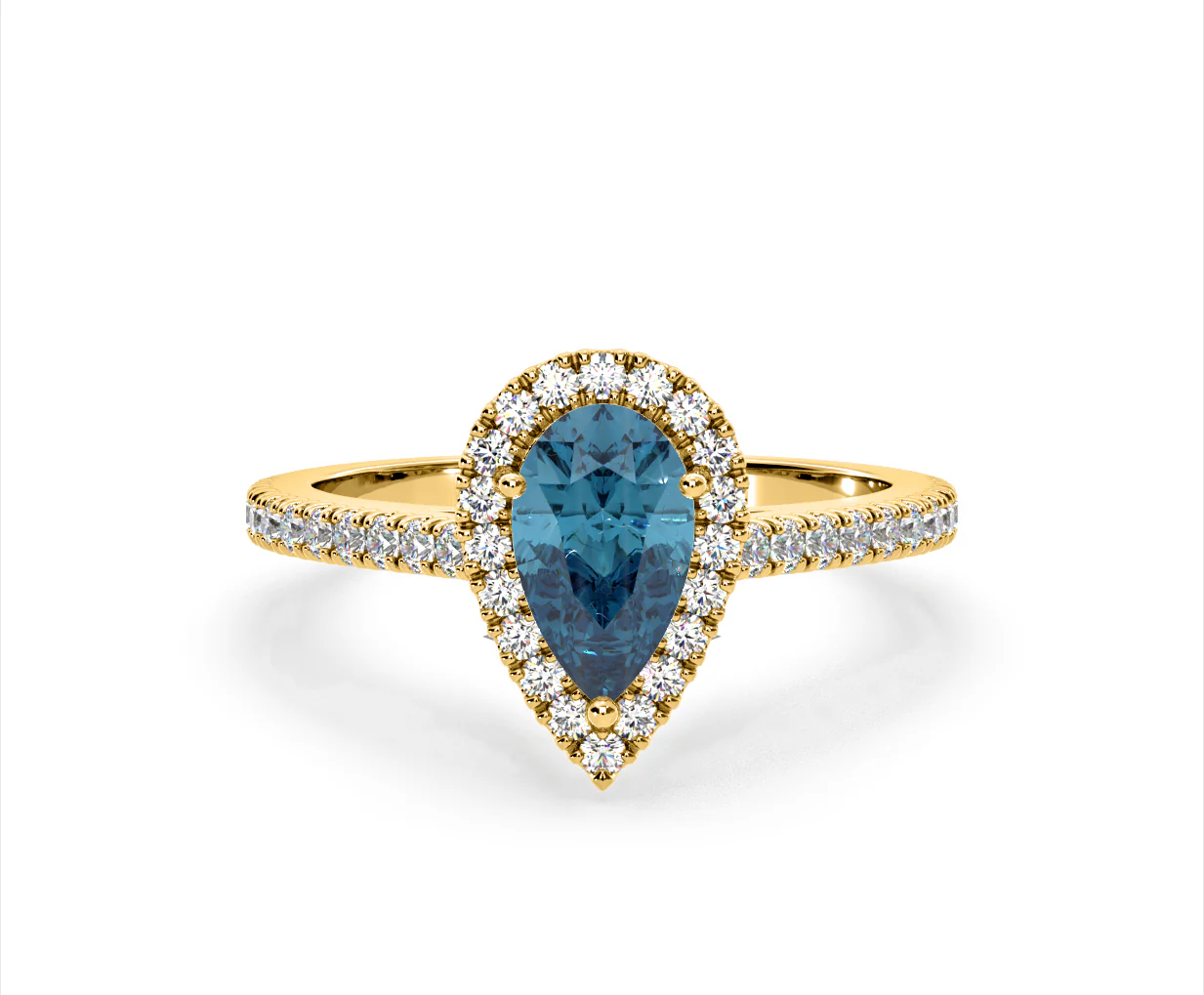 Diana Blue Lab Diamond Pear Halo Ring 1.60ct in 18K Yellow Gold - Elara Collection - Image 86