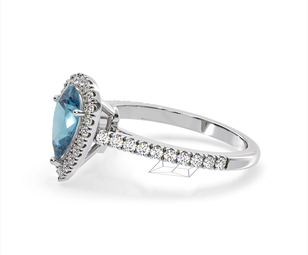 Diana Blue Lab Diamond Pear Halo Ring 1.60ct in Platinum - Elara Collection - Image 23