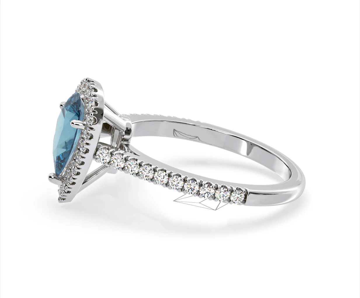 Diana Blue Lab Diamond Pear Halo Ring 1.60ct in Platinum - Elara Collection - Image 26