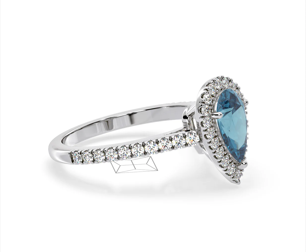 Diana Blue Lab Diamond Pear Halo Ring 1.60ct in Platinum - Elara Collection - Image 76