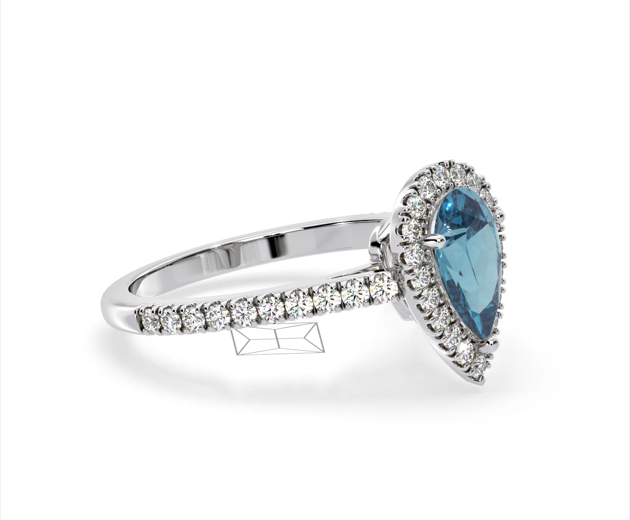 Diana Blue Lab Diamond Pear Halo Ring 1.60ct in Platinum - Elara Collection - Image 77
