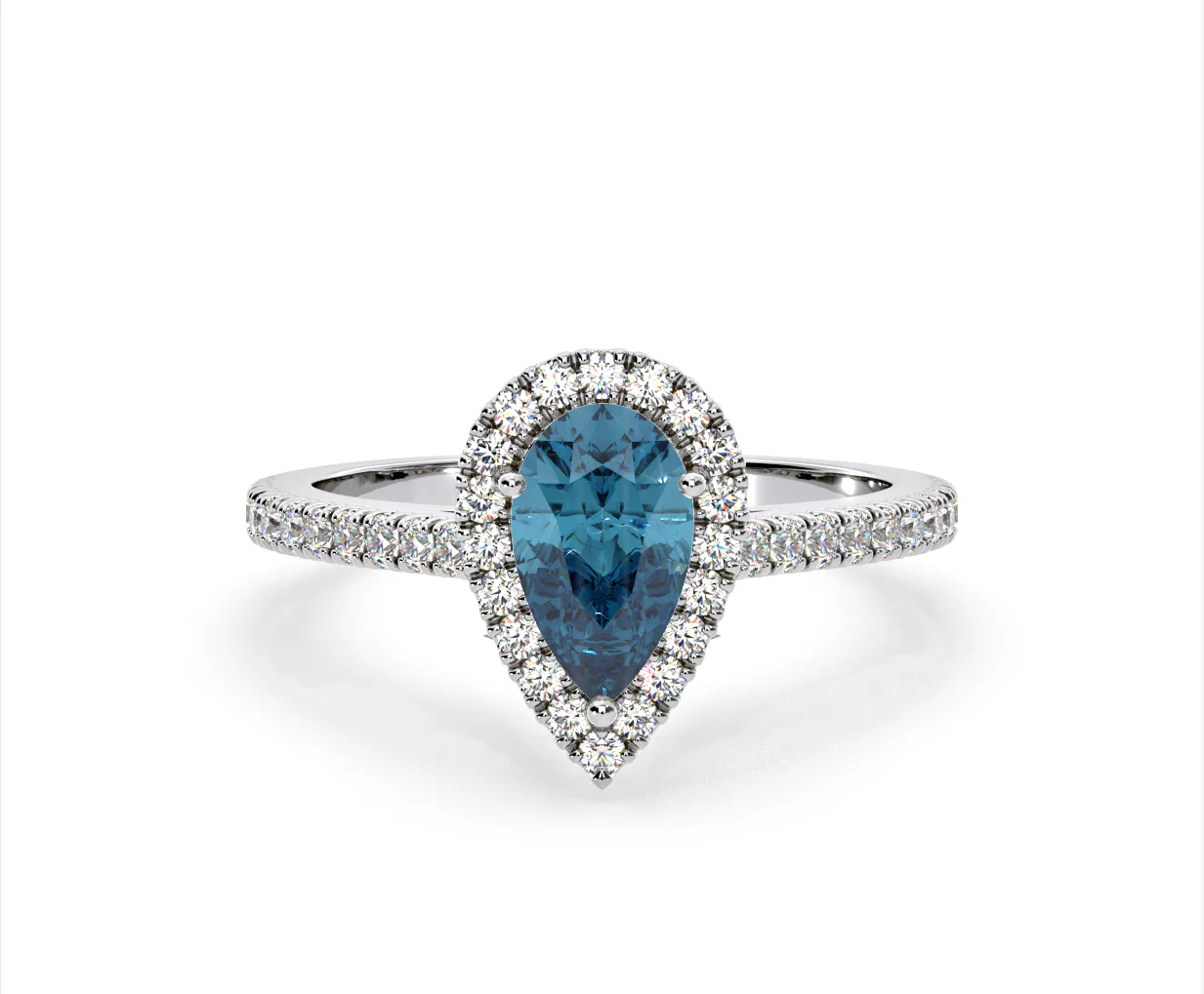 Diana Blue Lab Diamond Pear Halo Ring 1.60ct in Platinum - Elara Collection - Image 9