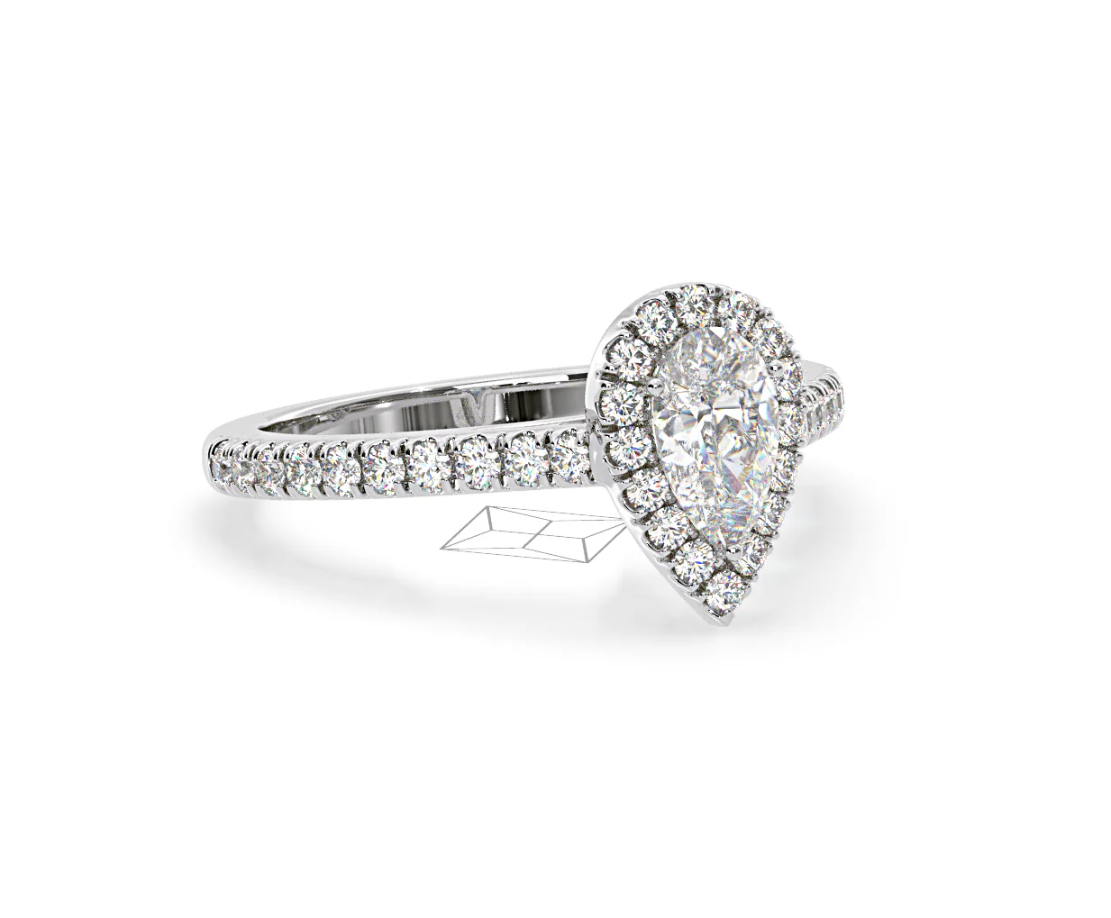 Diana Lab Diamond Pear Halo Engagement Ring Platinum 1ct F/VS1 - Image 162