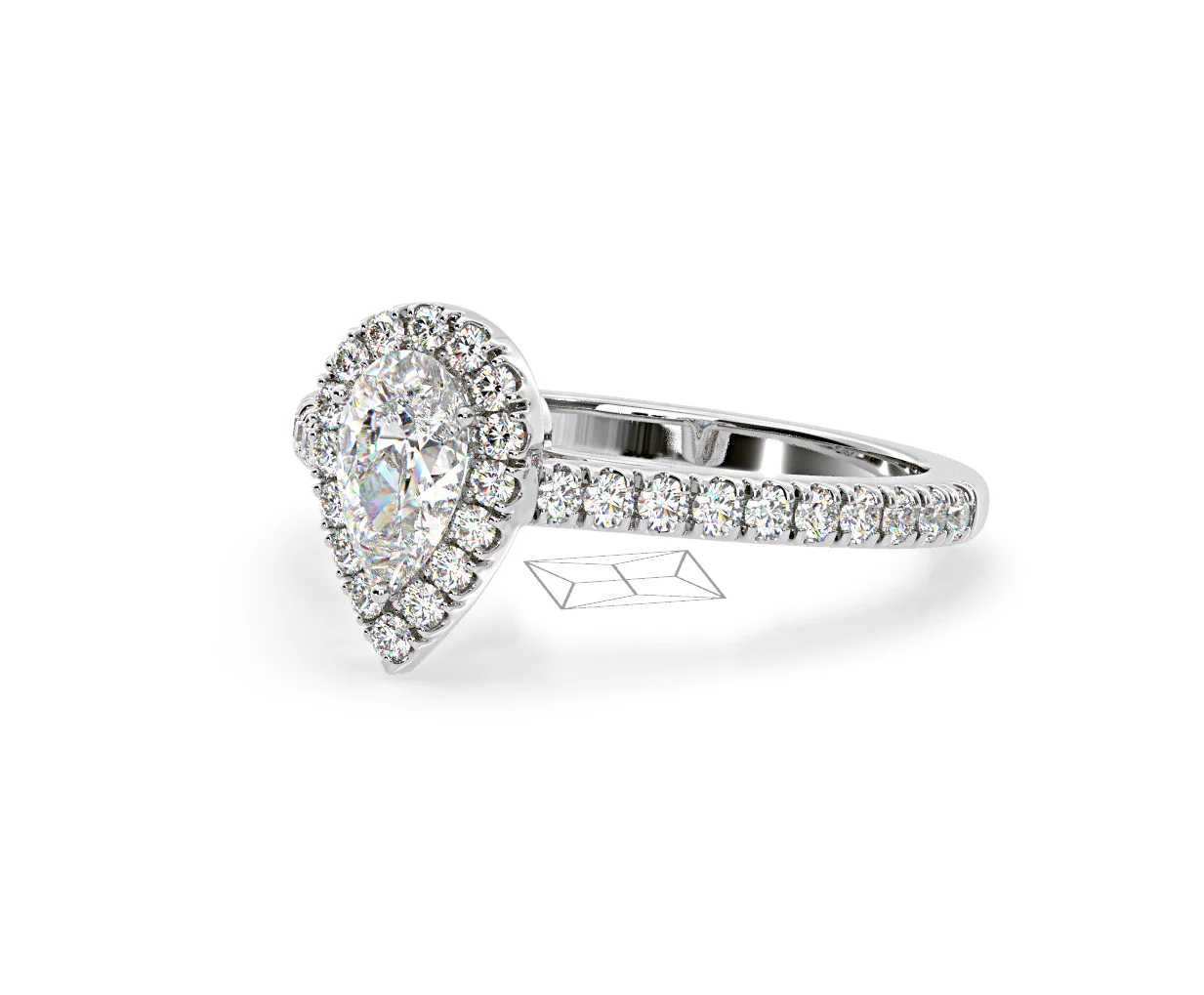 Diana Lab Diamond Pear Halo Engagement Ring Platinum 1ct F/VS1 - Image 96