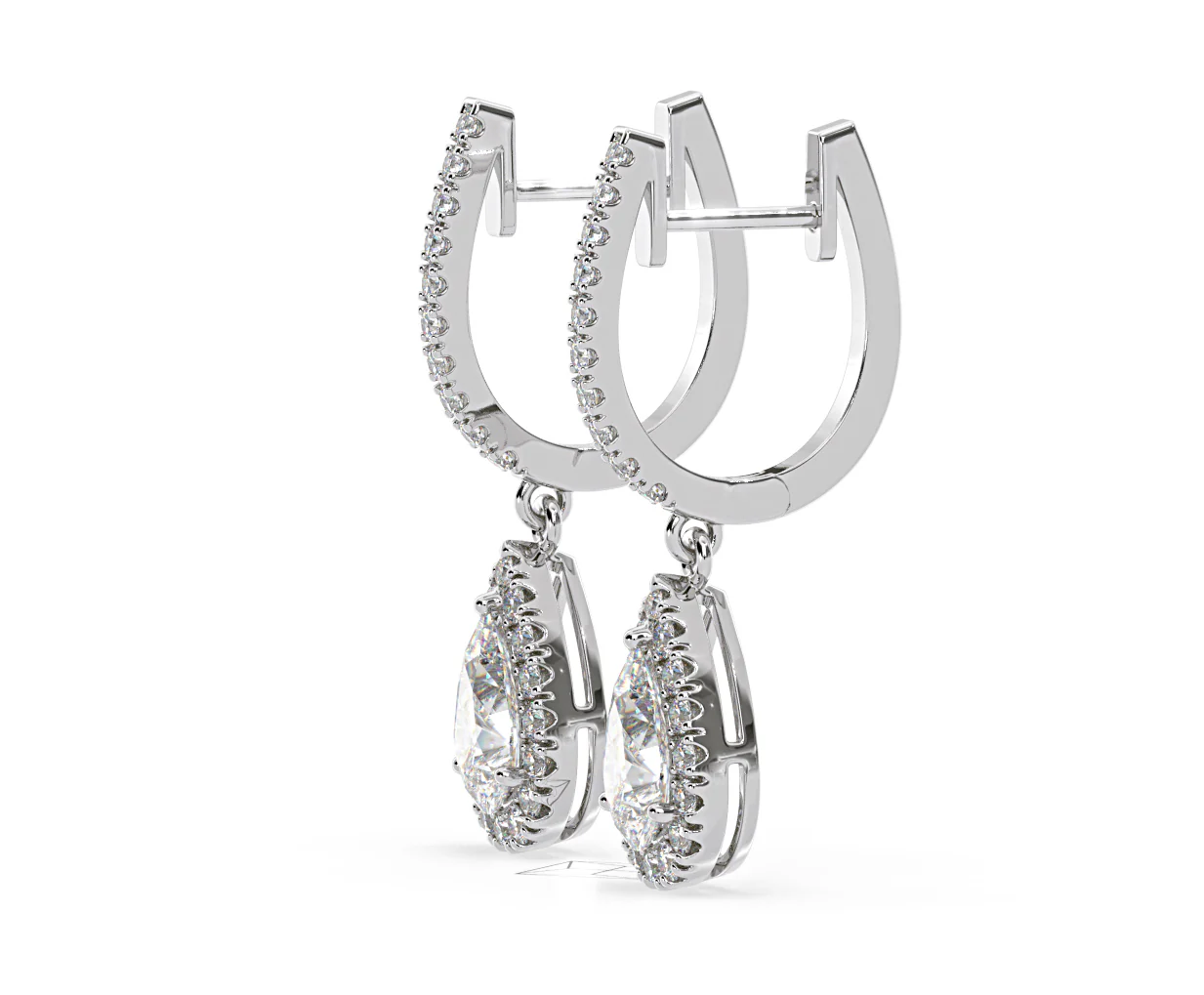 Diana Pear Lab Diamond Halo Drop Earrings 2.60ct in 18K White Gold F/VS1 - Image 22