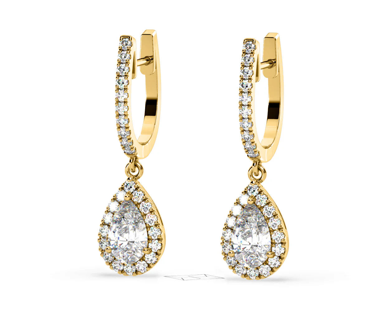 Diana Pear Lab Diamond Halo Drop Earrings 2.60ct in 18K Yellow Gold F/VS1 - Image 11