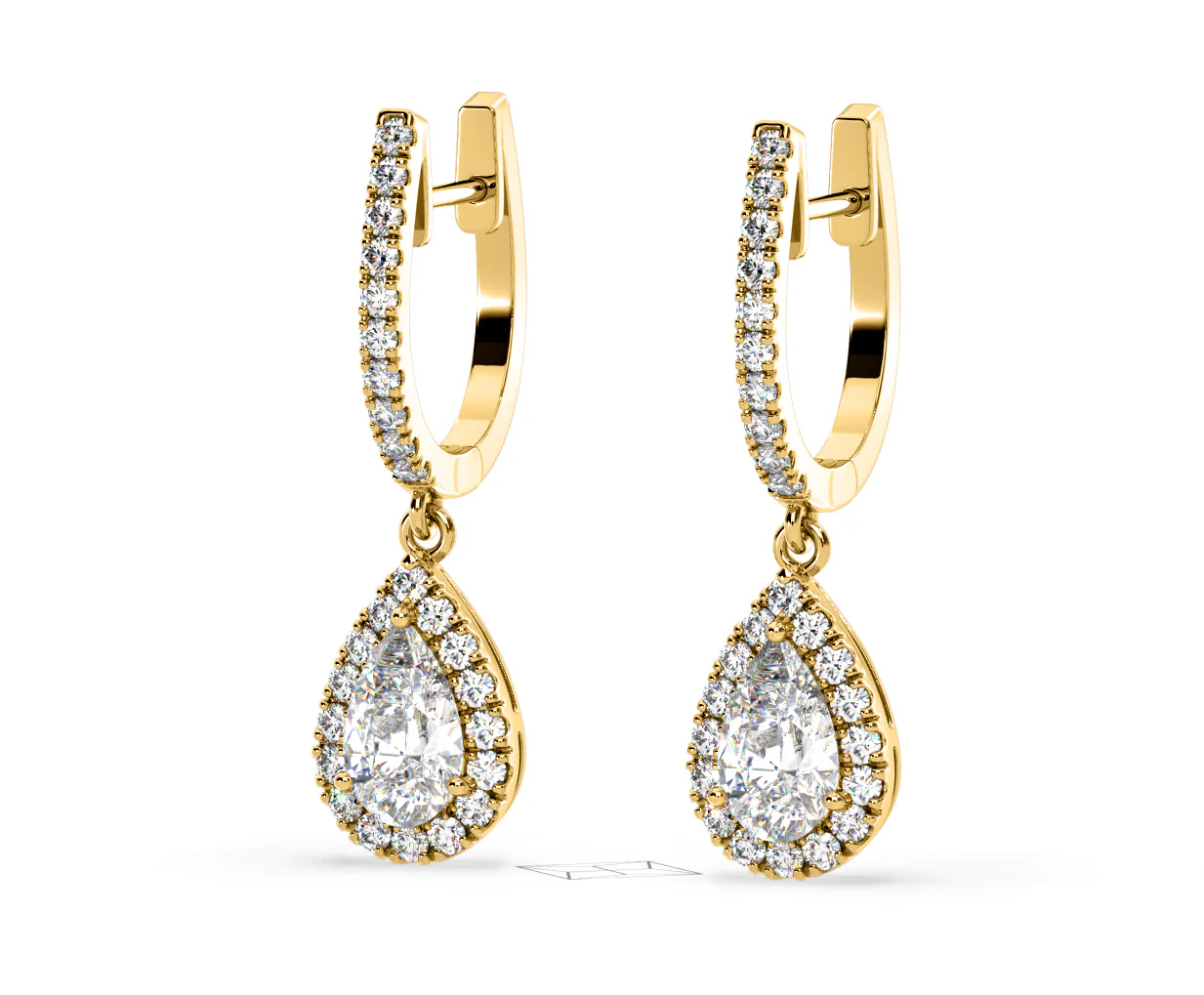 Diana Pear Lab Diamond Halo Drop Earrings 2.60ct in 18K Yellow Gold F/VS1 - Image 12