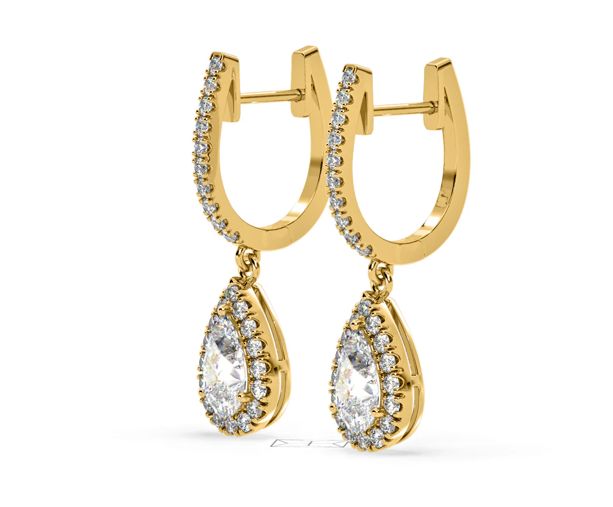 Diana Pear Lab Diamond Halo Drop Earrings 2.60ct in 18K Yellow Gold F/VS1 - Image 18