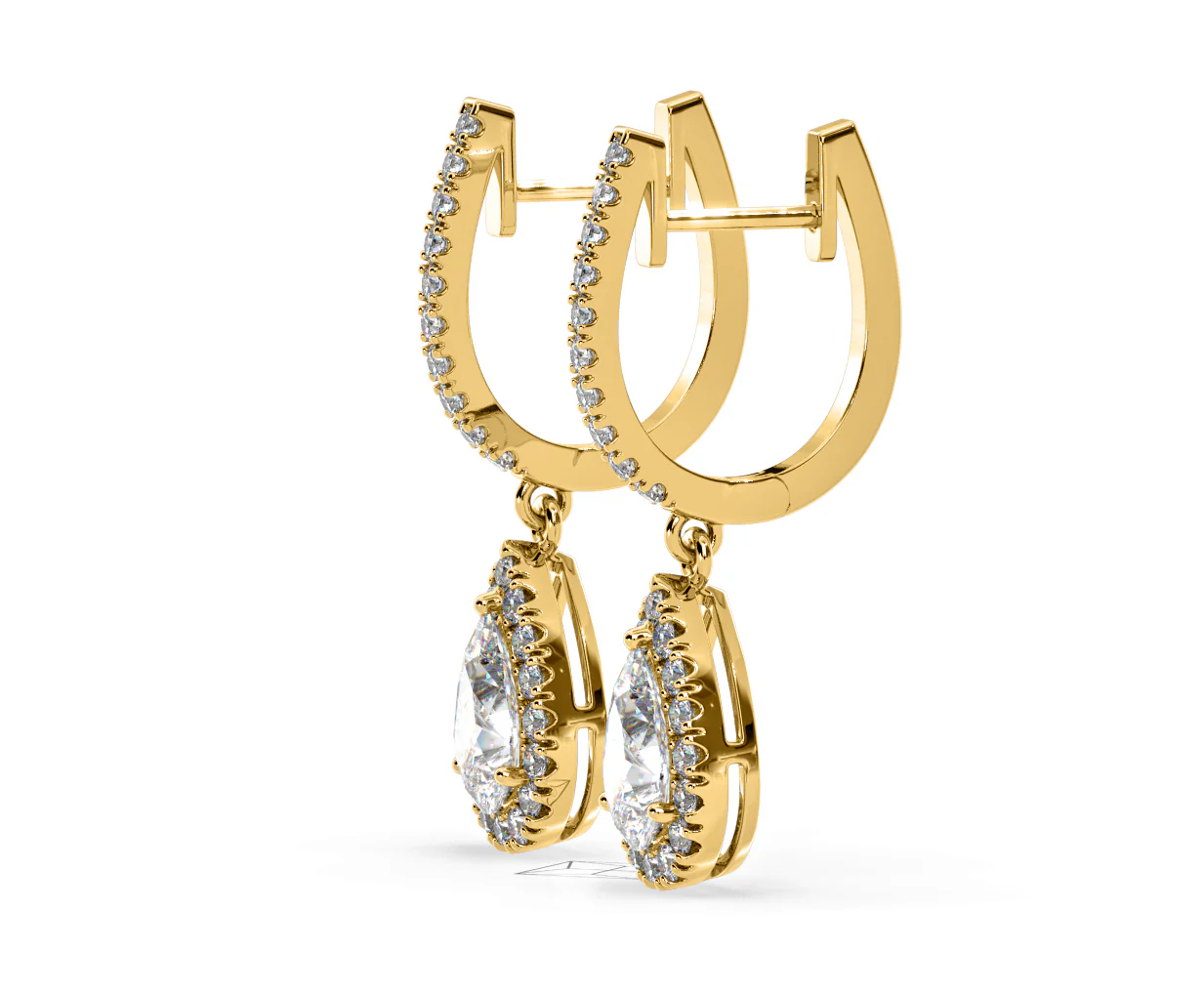 Diana Pear Lab Diamond Halo Drop Earrings 2.60ct in 18K Yellow Gold F/VS1 - Image 22