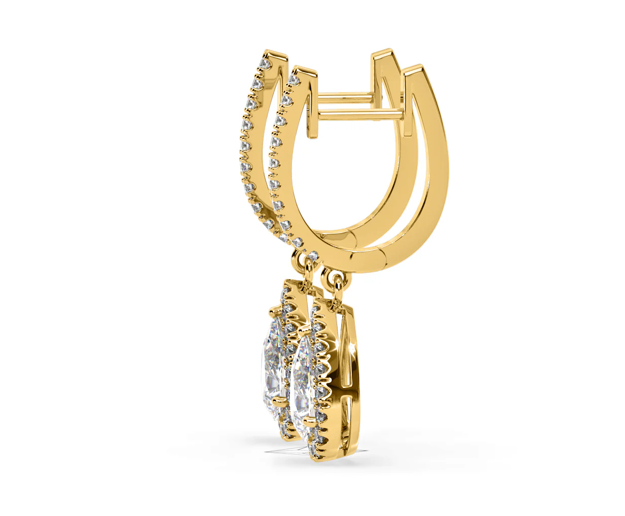 Diana Pear Lab Diamond Halo Drop Earrings 2.60ct in 18K Yellow Gold F/VS1 - Image 25