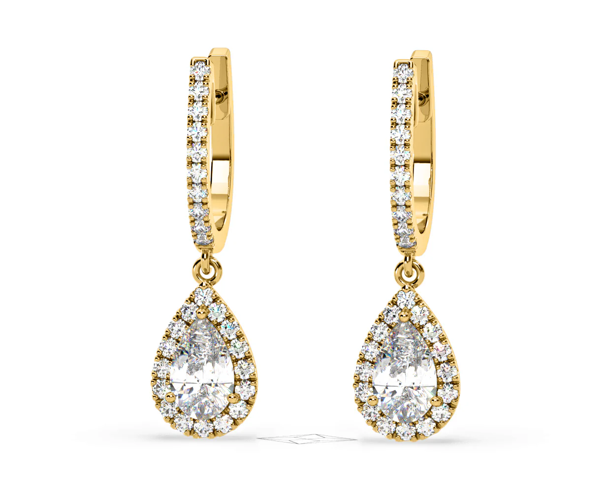 Diana Pear Lab Diamond Halo Drop Earrings 2.60ct in 18K Yellow Gold F/VS1 - Image 9