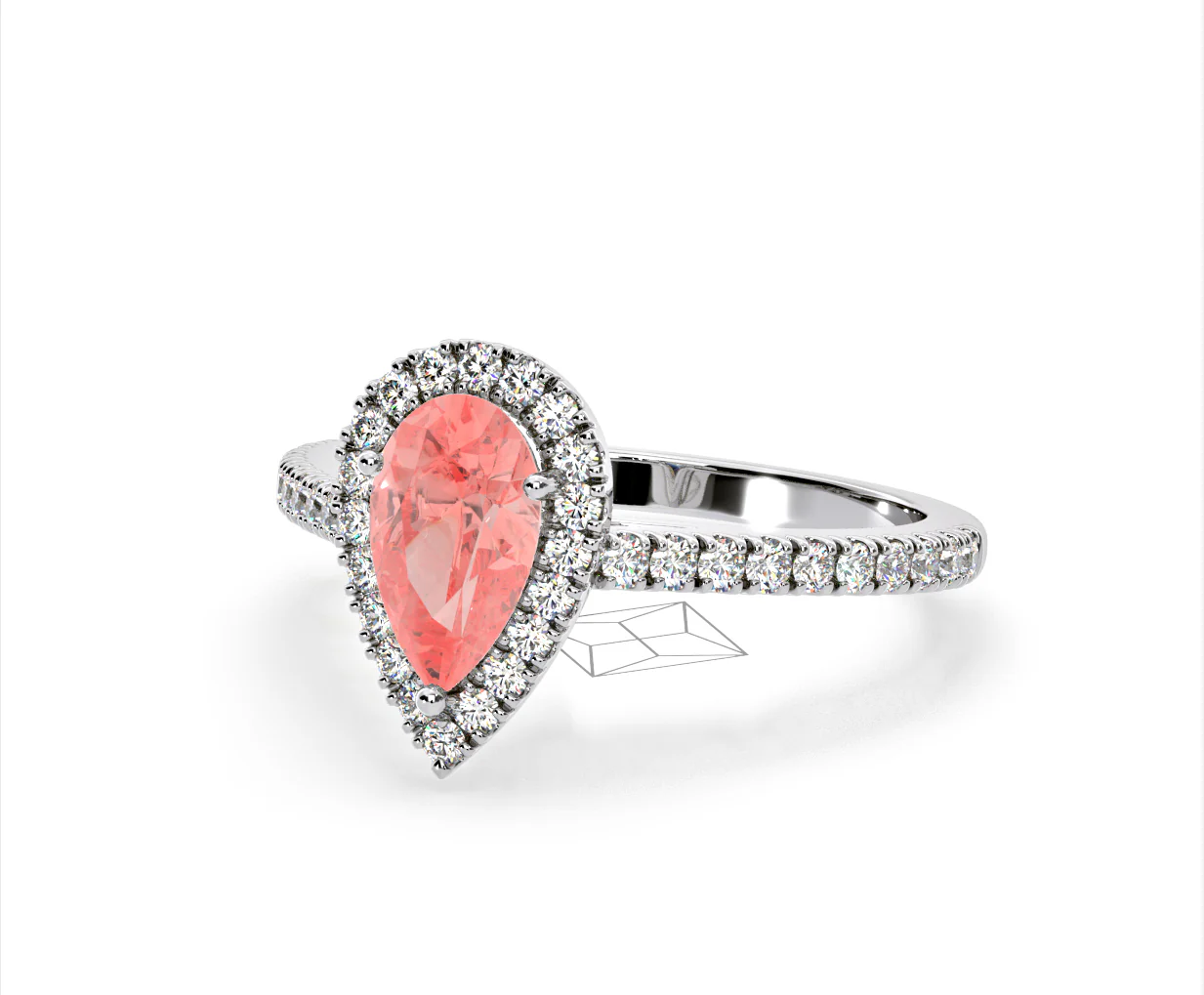 Diana Pink Lab Diamond Pear Halo Ring 1.60ct in 18K White Gold - Elara Collection - Image 13