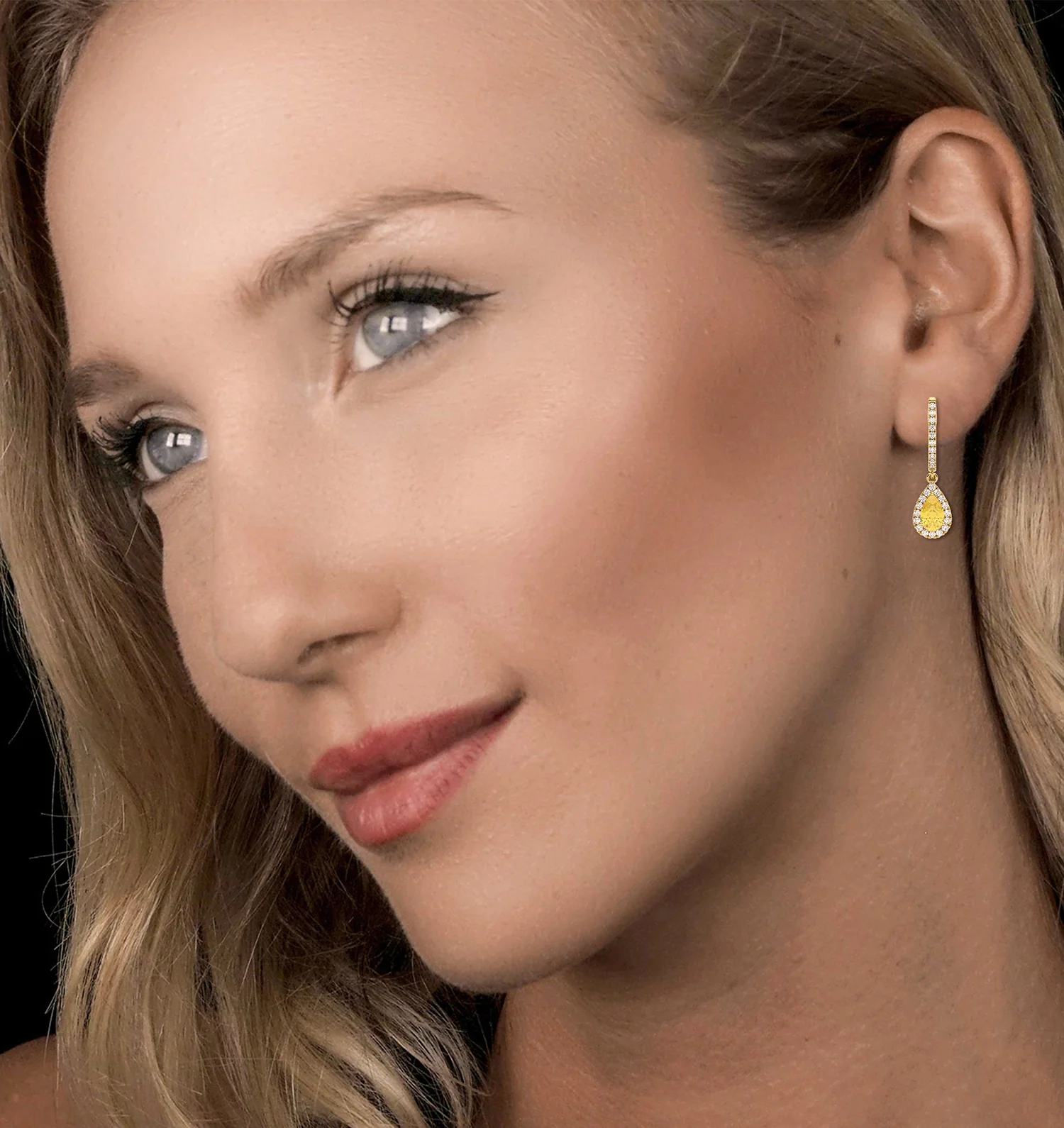 Diana Yellow Lab Diamond 1.48ct Pear Halo Drop Earrings in 18K Yellow Gold - Elara Collection - Image 2