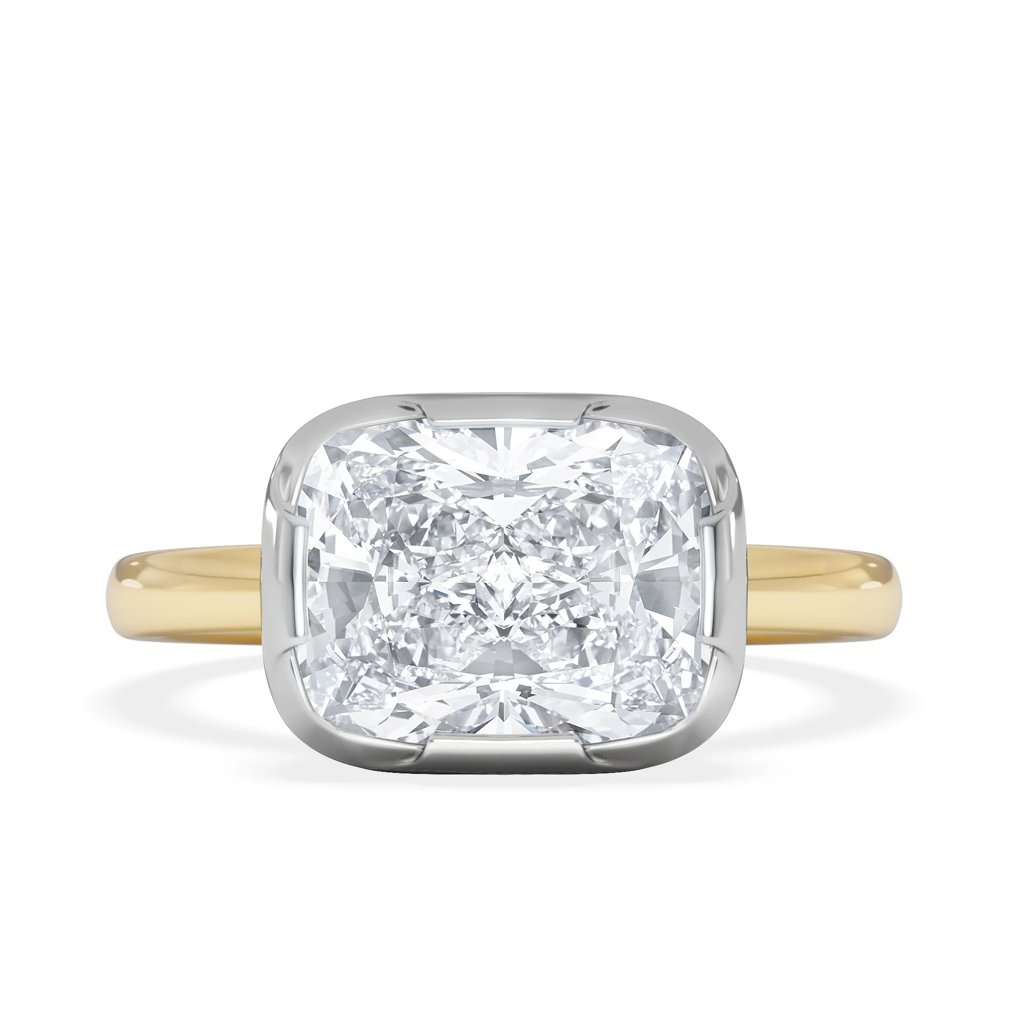 East West 3.00ct Elongated Cushion Cut Lab Diamond Solitaire Engagement Ring in 18K Yellow Gold - Image 6