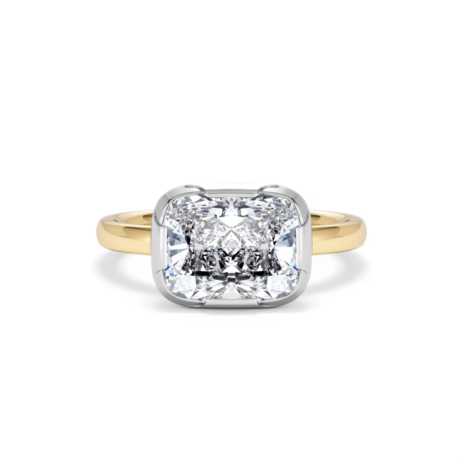 East West 3.00ct Elongated Cushion Cut Lab Diamond Solitaire Engagement Ring in 18K Yellow Gold - Image 7