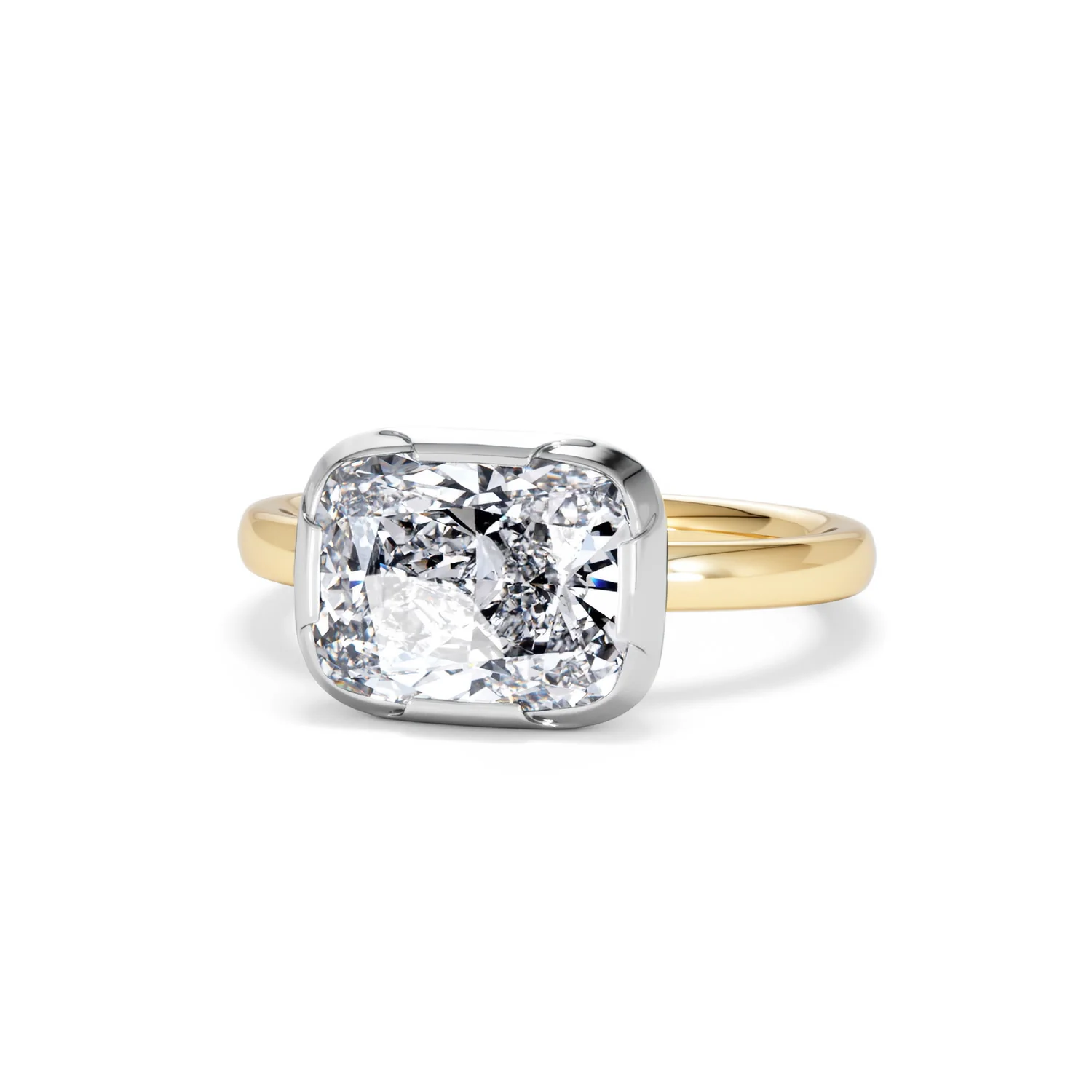 East West 3.00ct Elongated Cushion Cut Lab Diamond Solitaire Engagement Ring in 18K Yellow Gold - Image 84