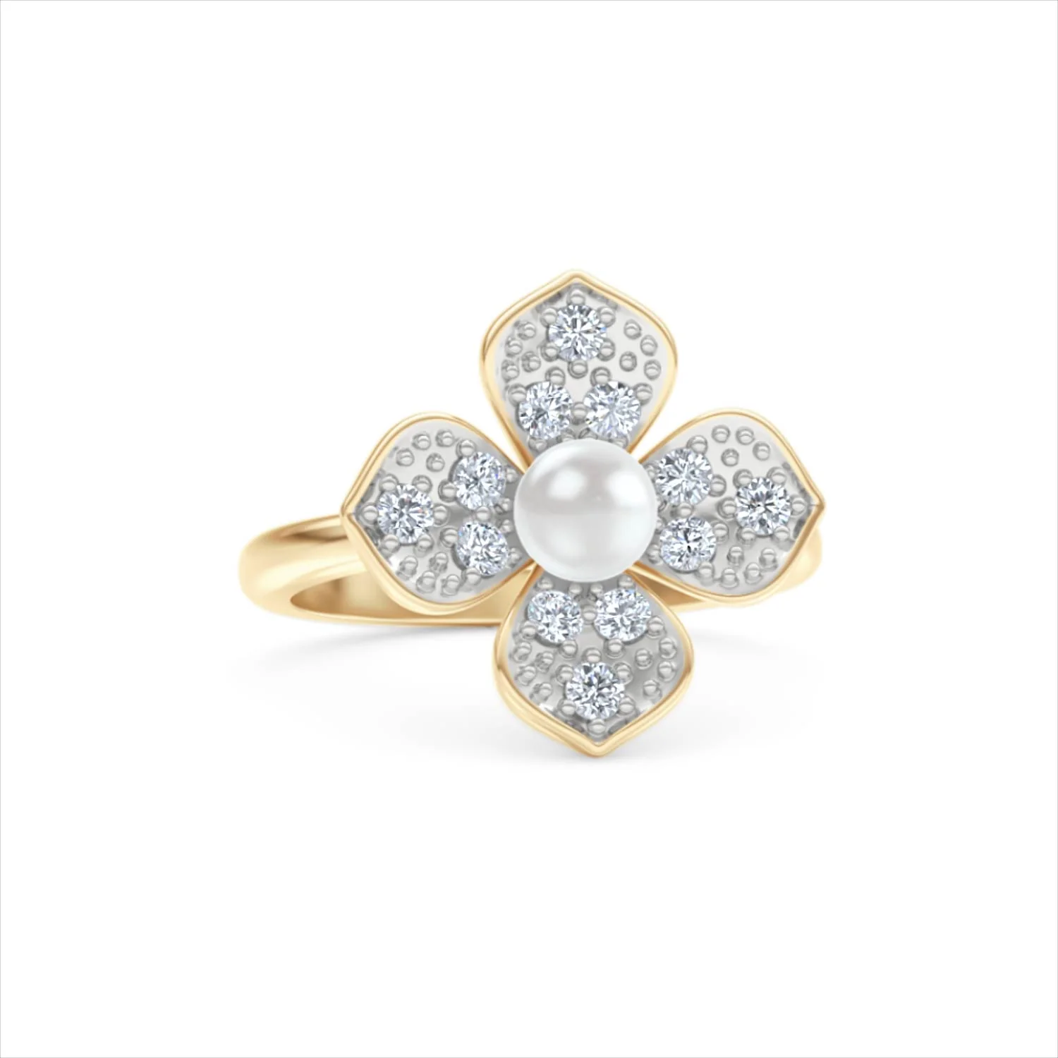 Eden 0.70ct Round Pearl and Lab Diamond Floral Ring in 18K Gold Vermeil - Image 11