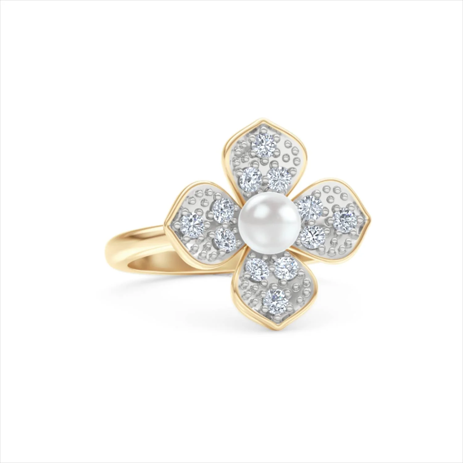 Eden 0.70ct Round Pearl and Lab Diamond Floral Ring in 18K Gold Vermeil - Image 12
