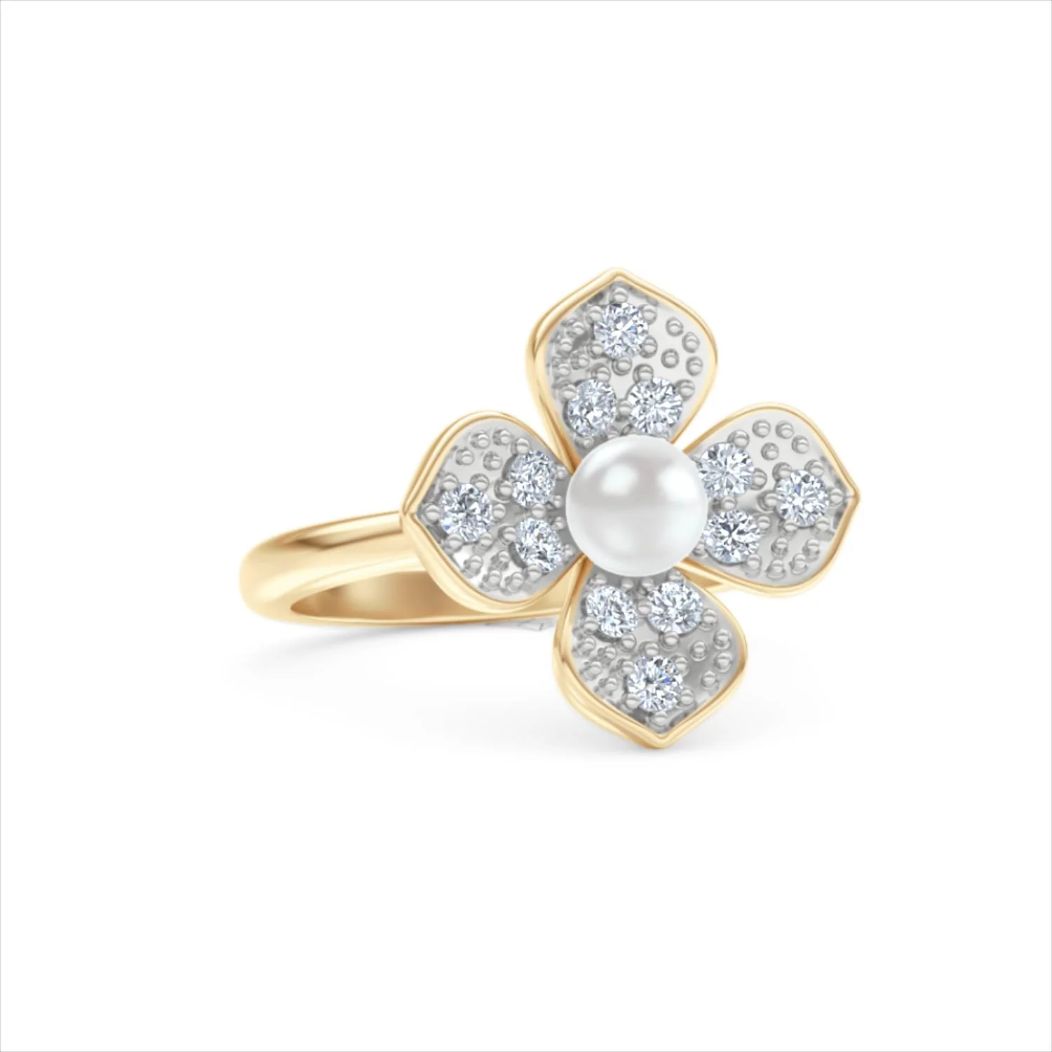 Eden 0.70ct Round Pearl and Lab Diamond Floral Ring in 18K Gold Vermeil - Image 13