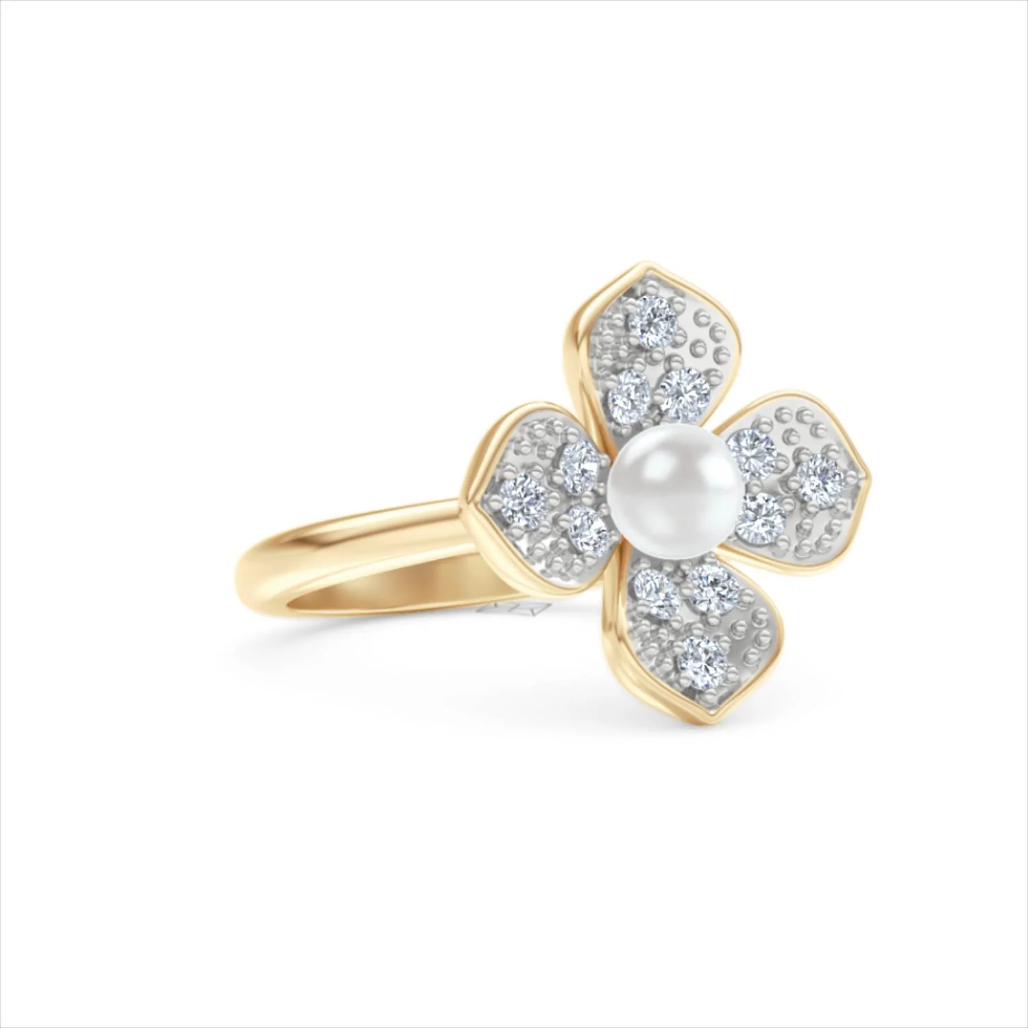 Eden 0.70ct Round Pearl and Lab Diamond Floral Ring in 18K Gold Vermeil - Image 15