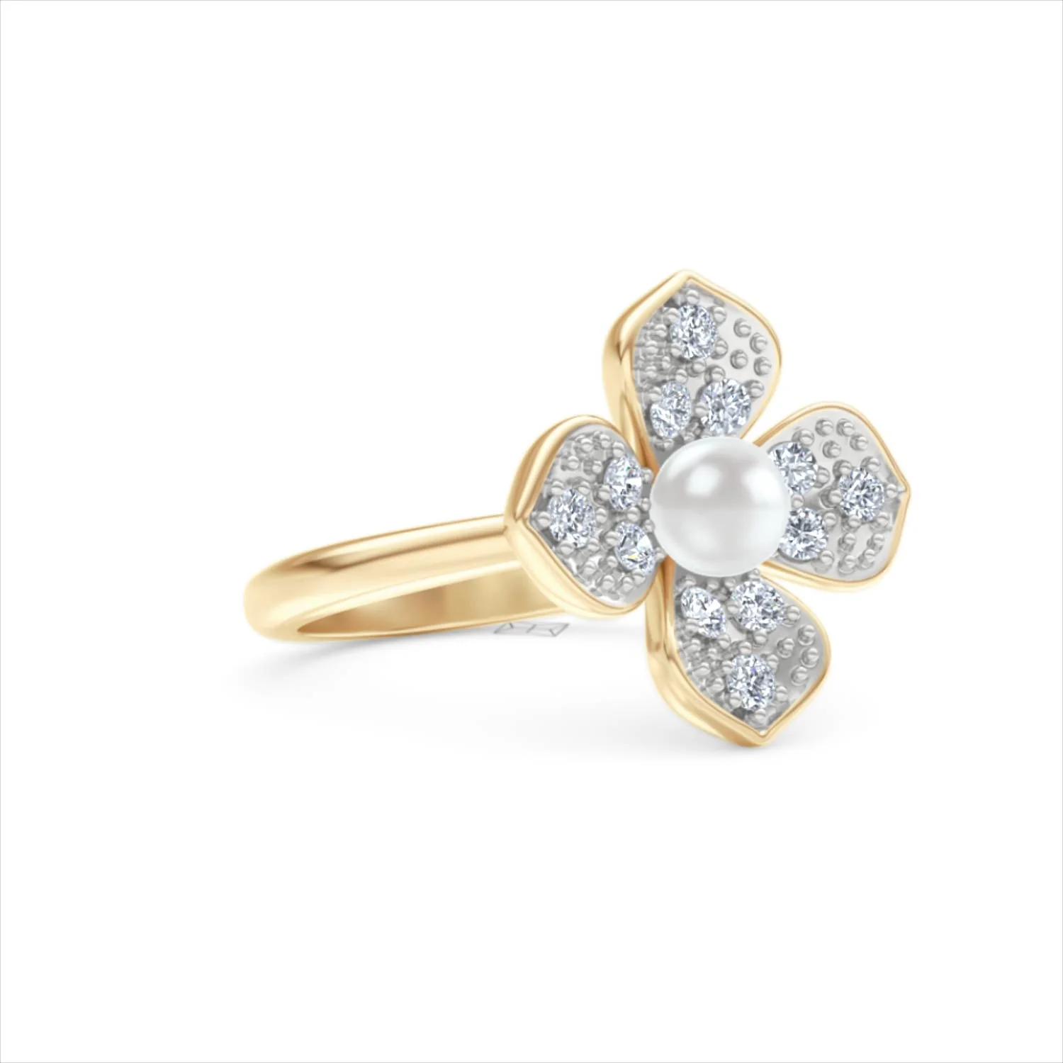 Eden 0.70ct Round Pearl and Lab Diamond Floral Ring in 18K Gold Vermeil - Image 16