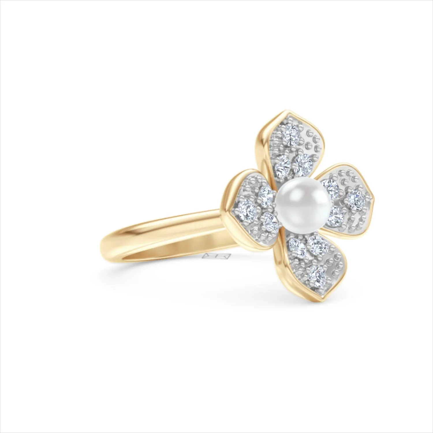 Eden 0.70ct Round Pearl and Lab Diamond Floral Ring in 18K Gold Vermeil - Image 17