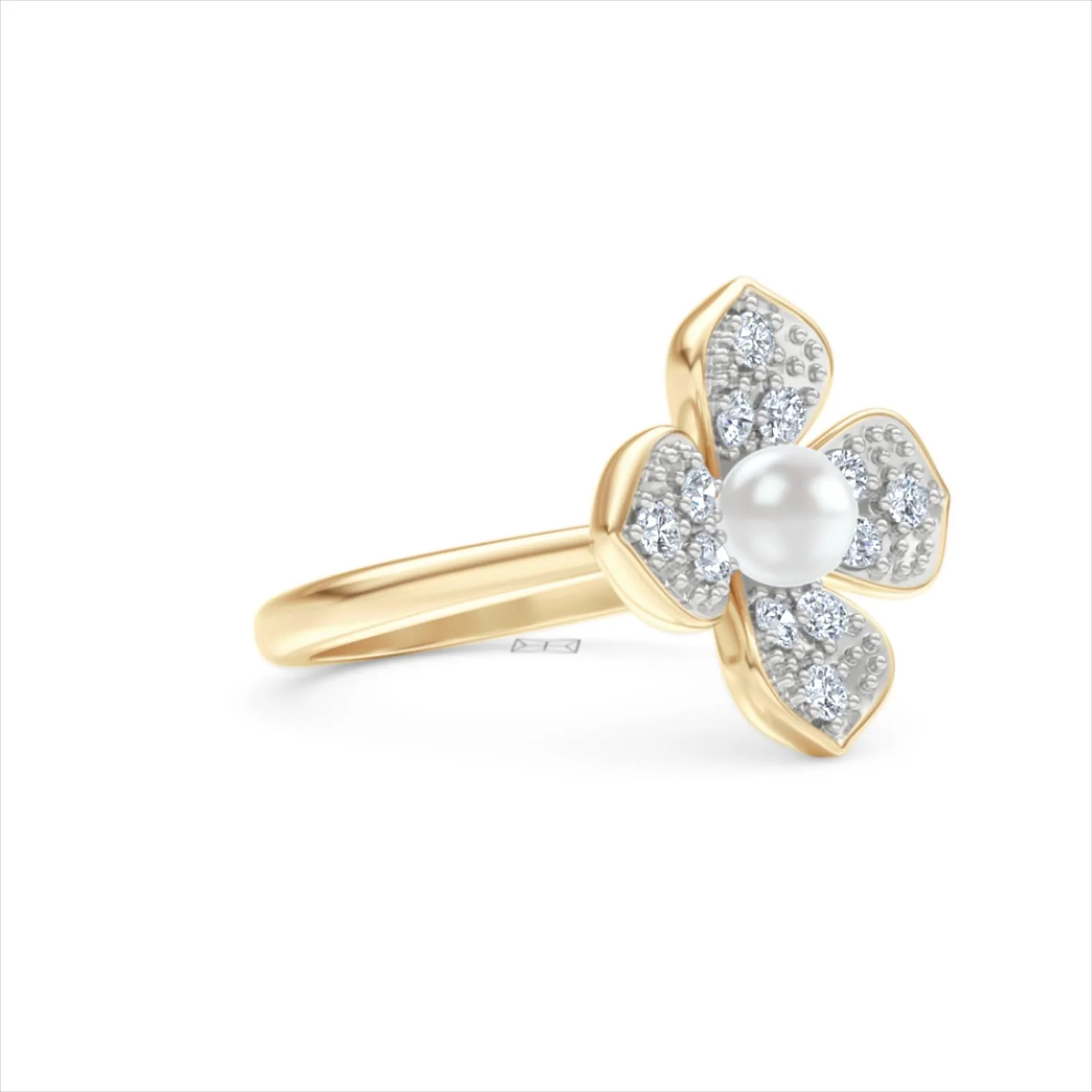 Eden 0.70ct Round Pearl and Lab Diamond Floral Ring in 18K Gold Vermeil - Image 18