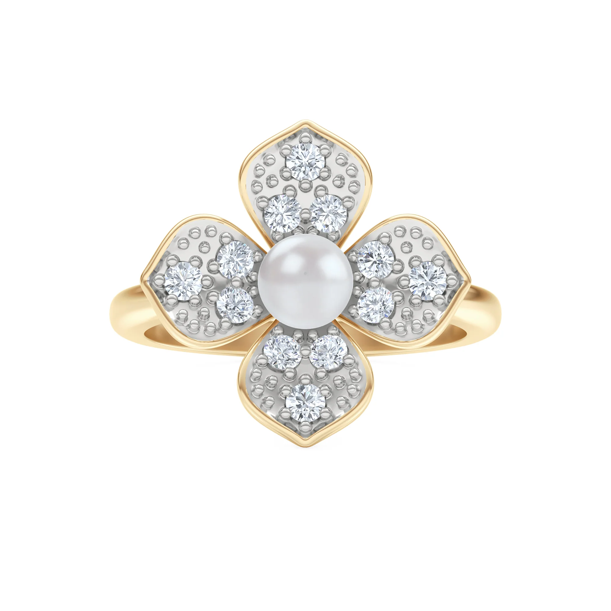 Eden 0.70ct Round Pearl and Lab Diamond Floral Ring in 18K Gold Vermeil - Image 7