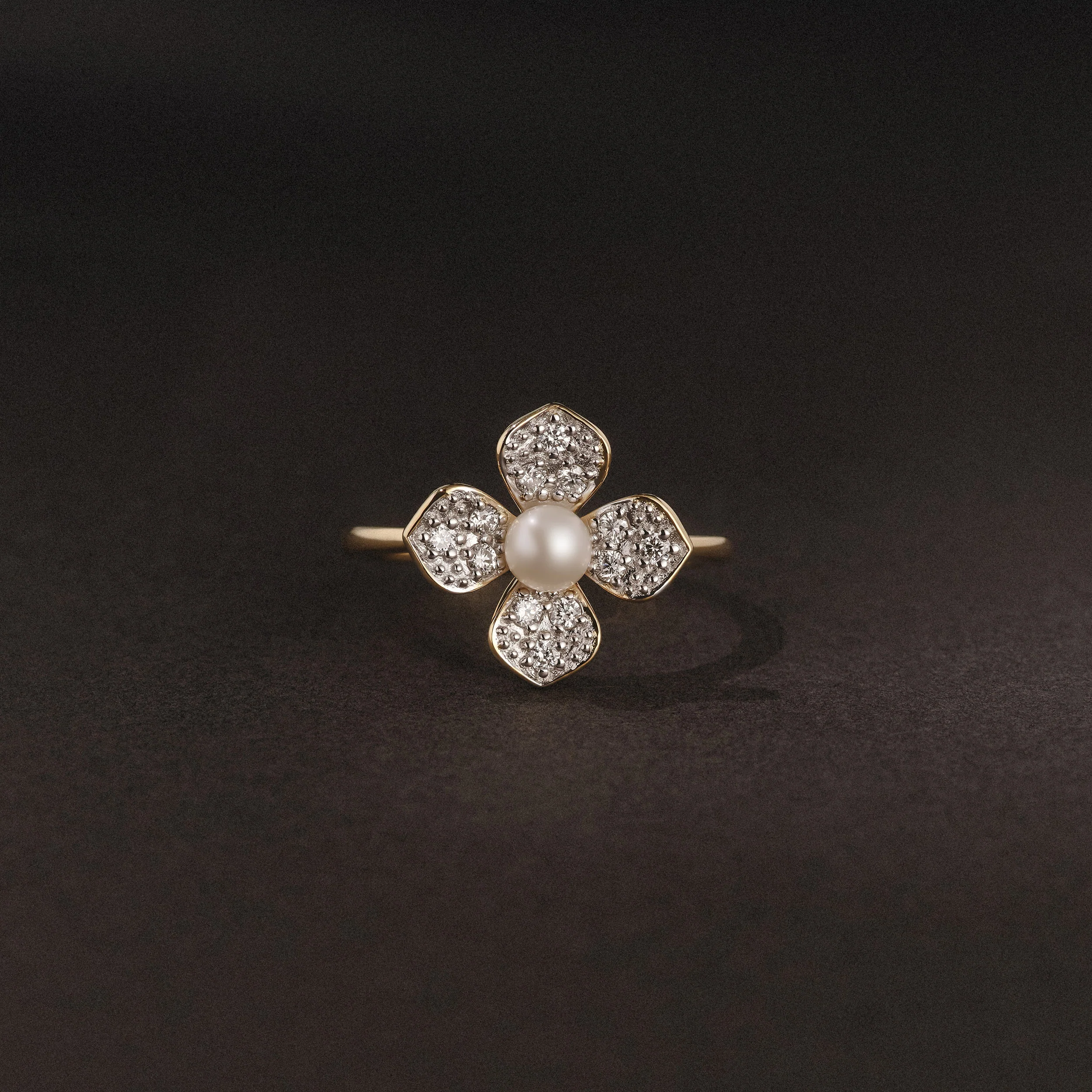 Eden 0.70ct Round Pearl and Lab Diamond Floral Ring in 18K Gold Vermeil - Image 8