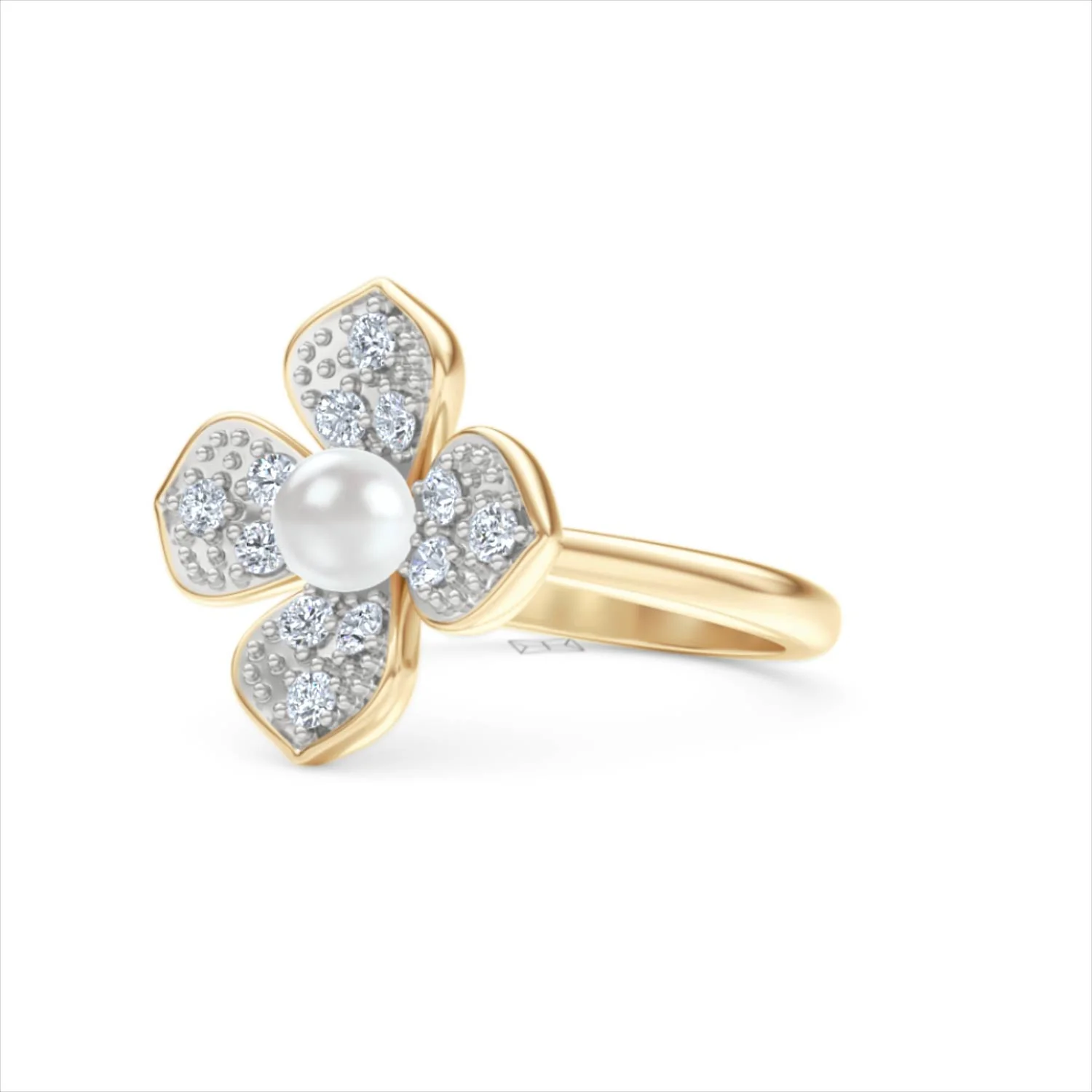 Eden 0.70ct Round Pearl and Lab Diamond Floral Ring in 18K Gold Vermeil - Image 81