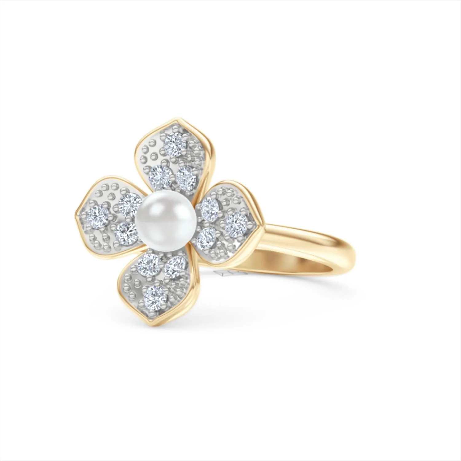 Eden 0.70ct Round Pearl and Lab Diamond Floral Ring in 18K Gold Vermeil - Image 83