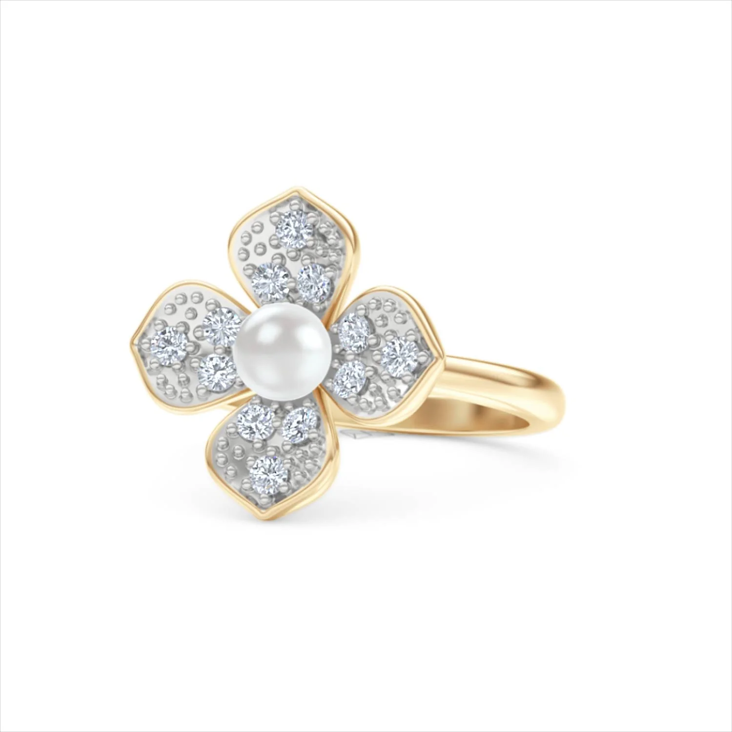 Eden 0.70ct Round Pearl and Lab Diamond Floral Ring in 18K Gold Vermeil - Image 84
