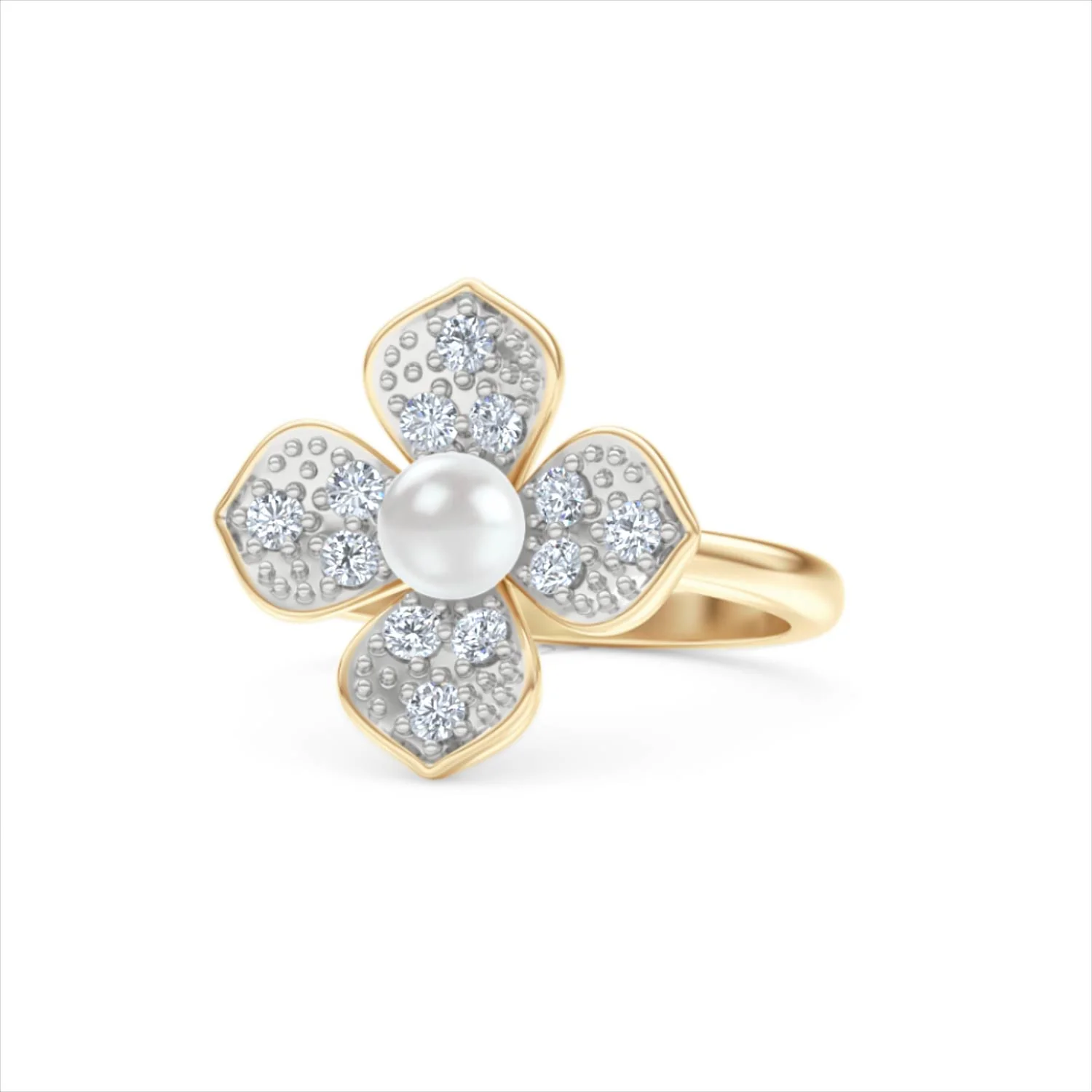 Eden 0.70ct Round Pearl and Lab Diamond Floral Ring in 18K Gold Vermeil - Image 85