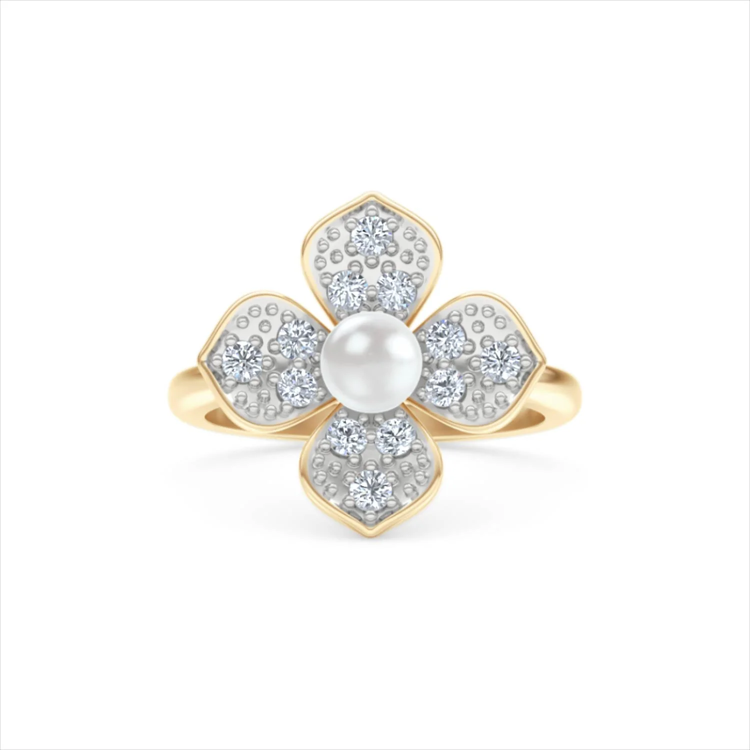 Eden 0.70ct Round Pearl and Lab Diamond Floral Ring in 18K Gold Vermeil - Image 88