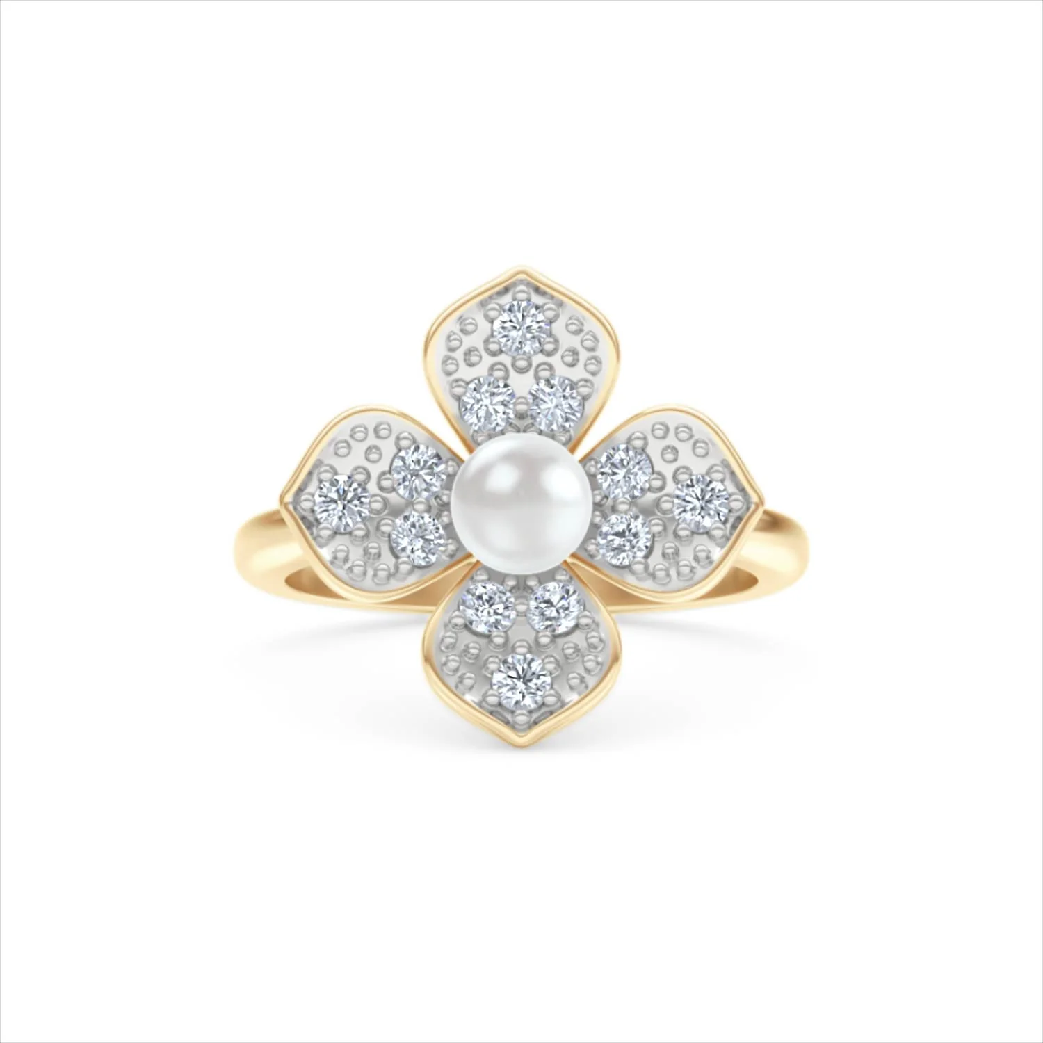 Eden 0.70ct Round Pearl and Lab Diamond Floral Ring in 18K Gold Vermeil - Image 9
