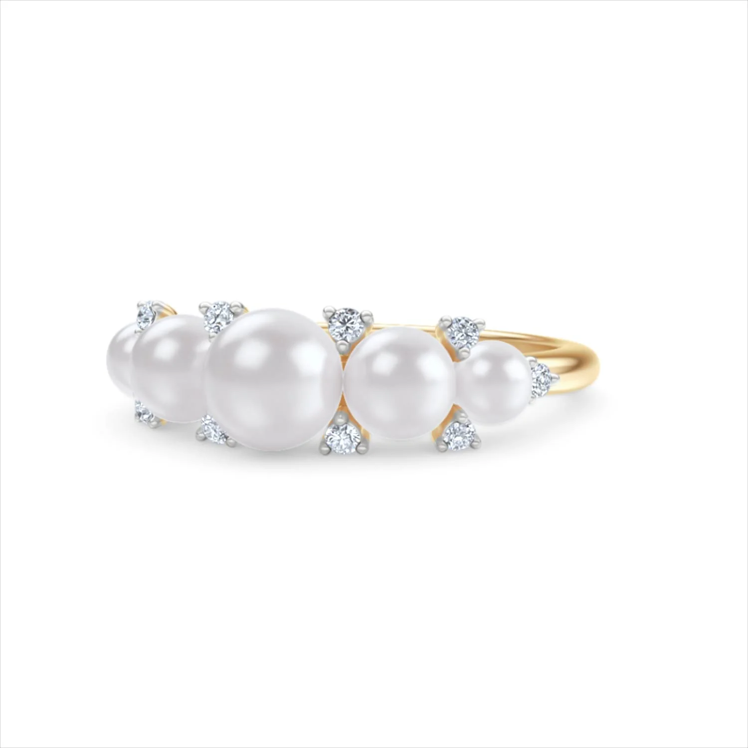 Eden 2.15ct Round Pearl and Lab Diamond 5 Stone Ring in 18K Gold Vermeil - Image 84